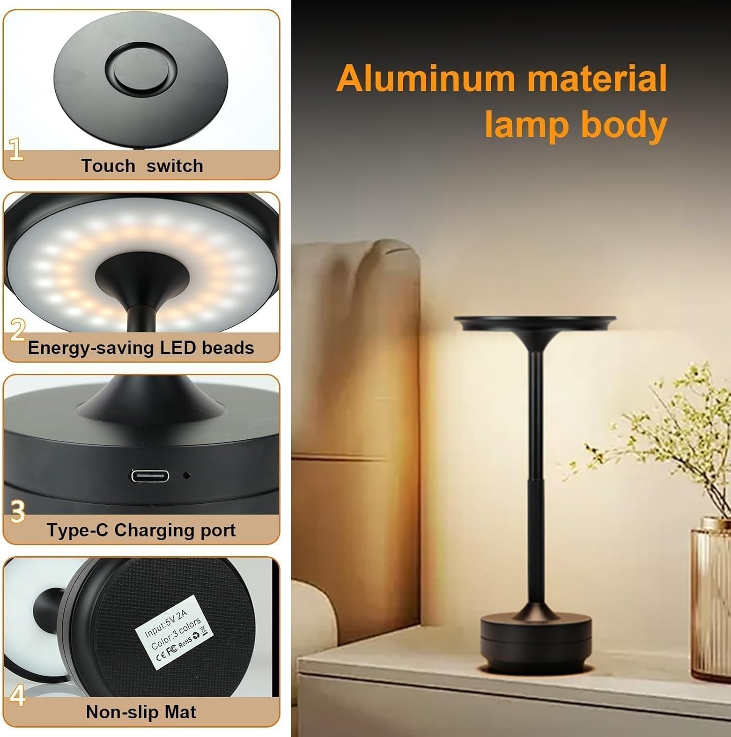 Cordless LED Touch Sensor Table Lamp Rechargeable Dimmable Bar Desk Night Light