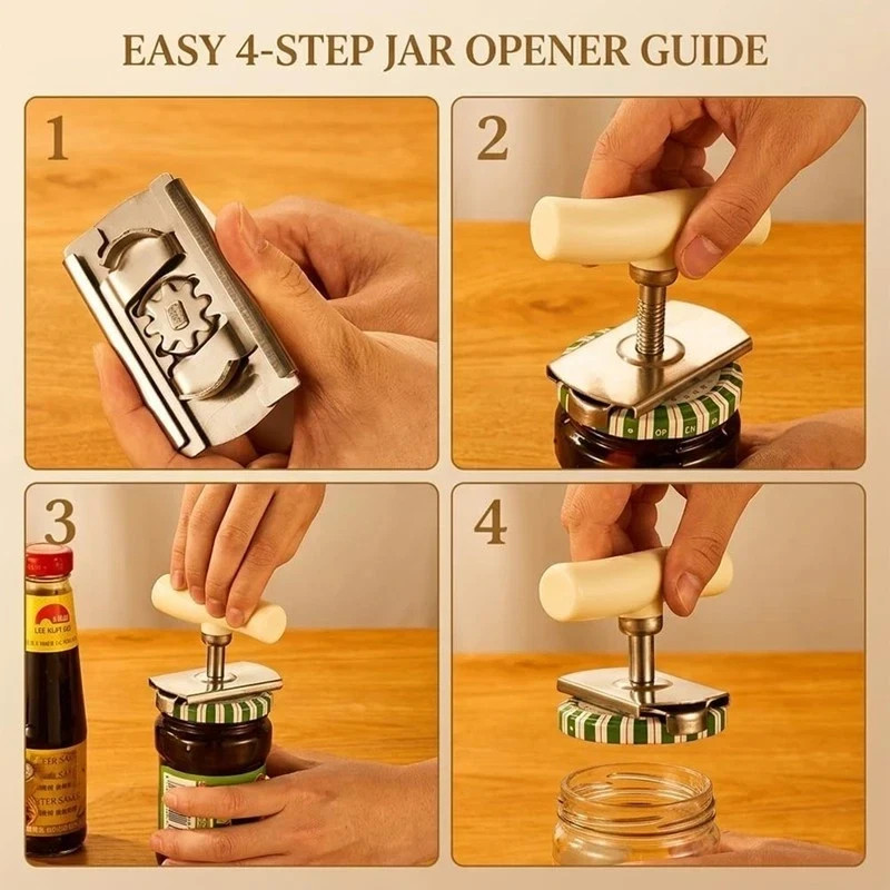 Jar Lid Bottle Opener Can Adjustable Remover Stainless Steel Twist Off Grip Easy