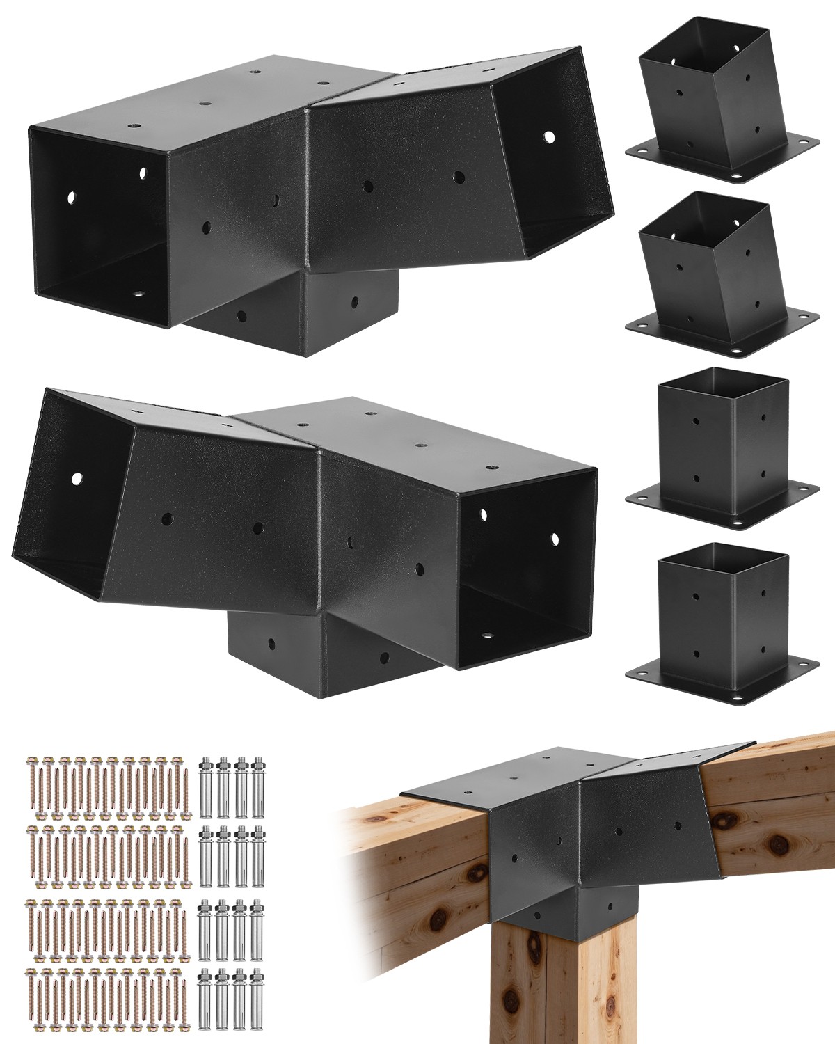 VEVOR 4×4 Inch Pergola Bracket Kit Inner 3.5×3.5 3-Way Slanted Brackets DIY Post