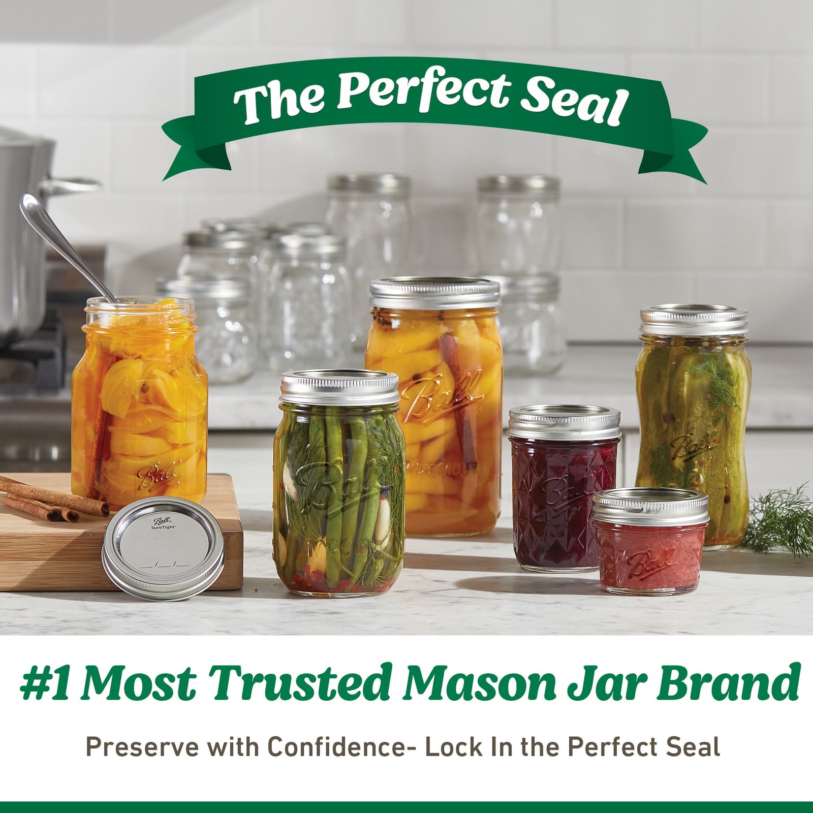 Ball Half Gallon Mason Jar with Stainless Steel Lid, Airtight Glass Storage
