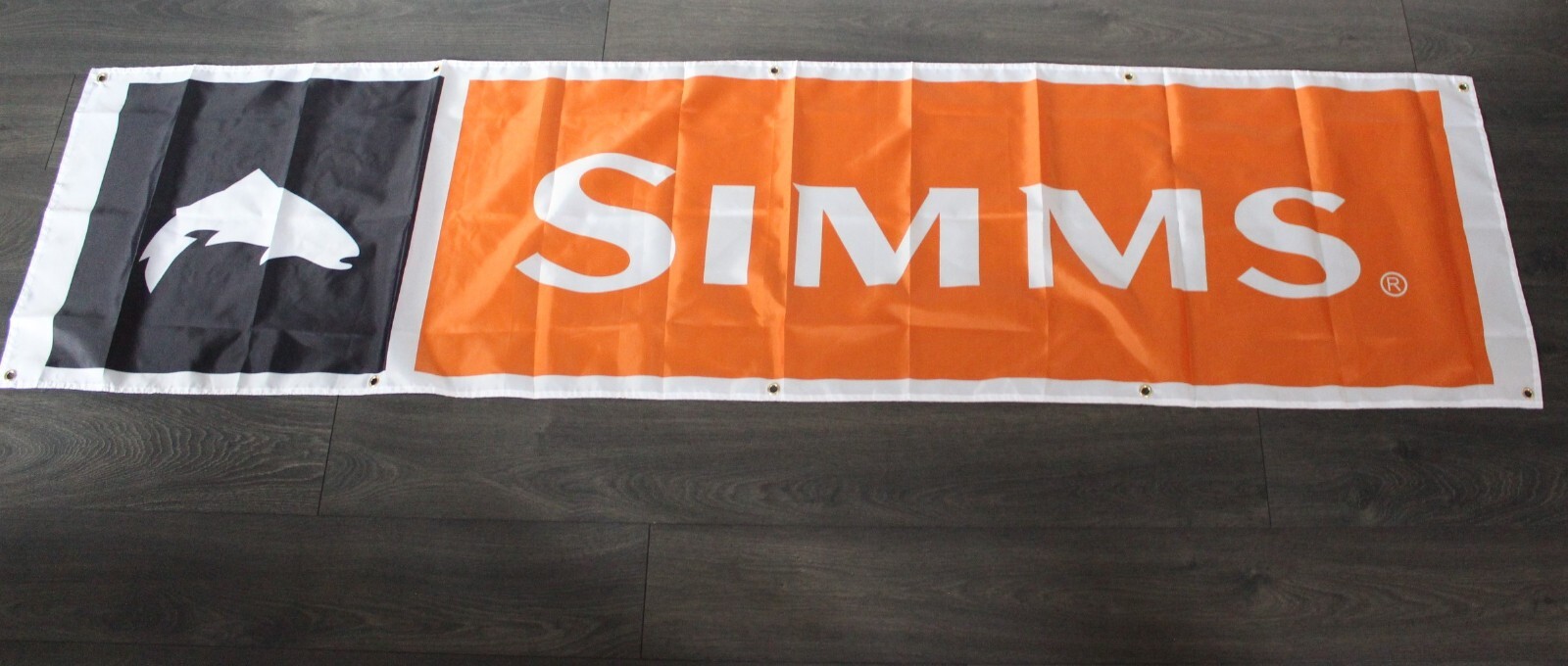Simms Fly Fishing Banner White Flag Huge Giant Big 2×8 feet Fish Fisherman
