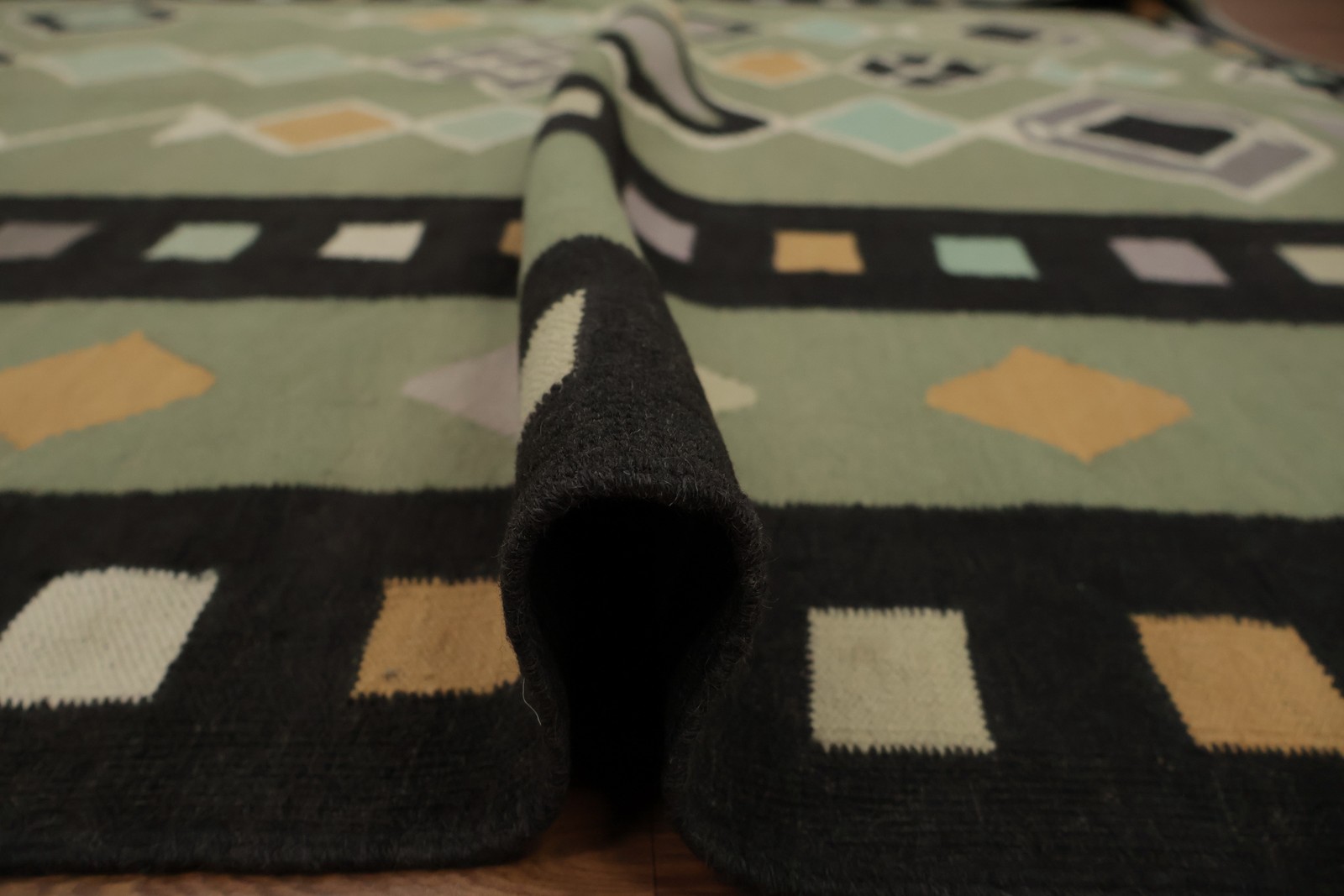 Green Geometric Kilim Area Rug 8×10 Flat-weave Oriental Turkish Any Room Carpet