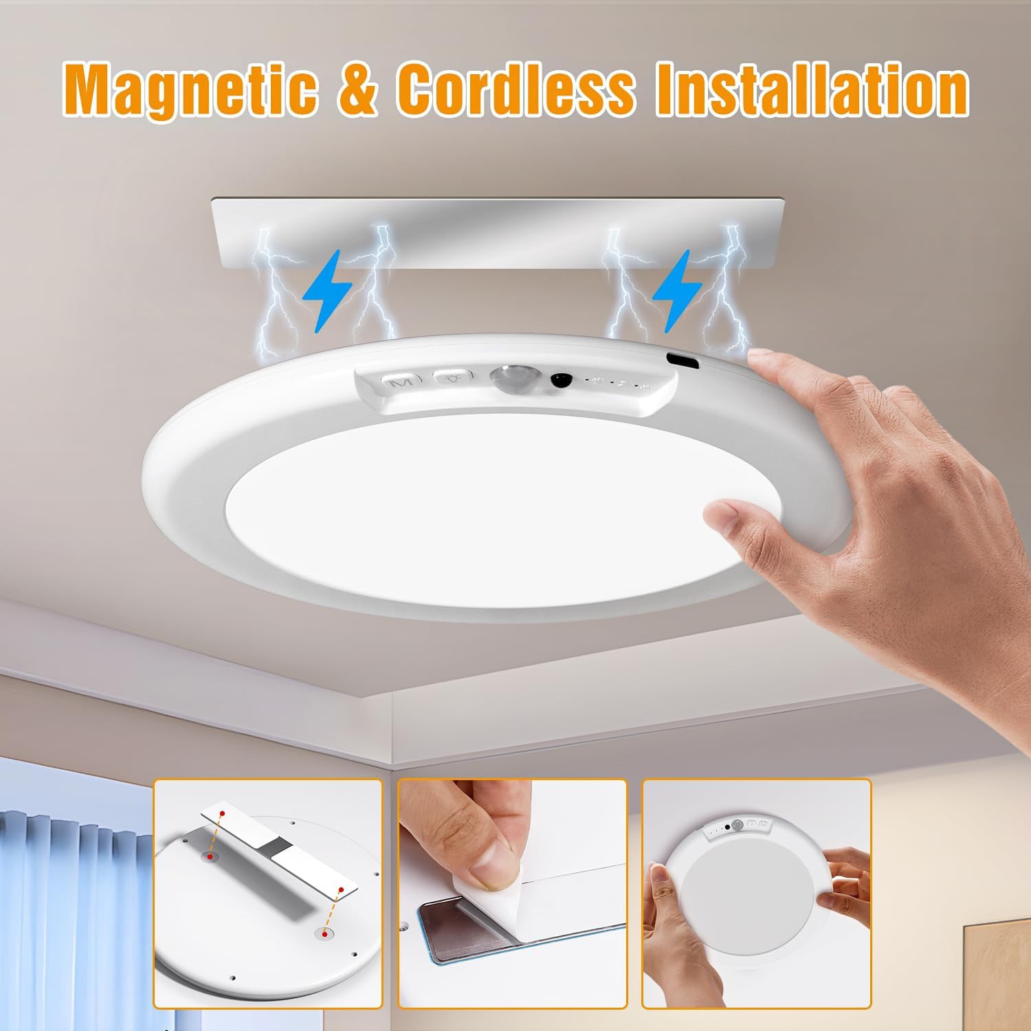 4Pack Rechargeable Motion Sensor Ceiling Light with Remote Wireless LED 3 Colors