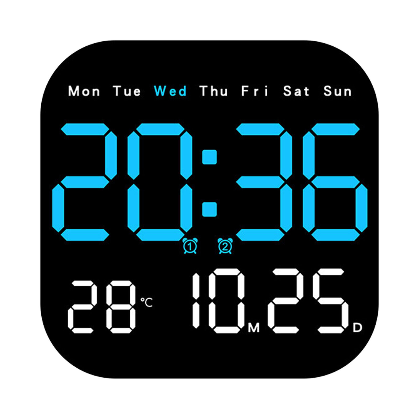 LED Large Digital Wall Clock Temperature Date Week + US Charger / Remote Control