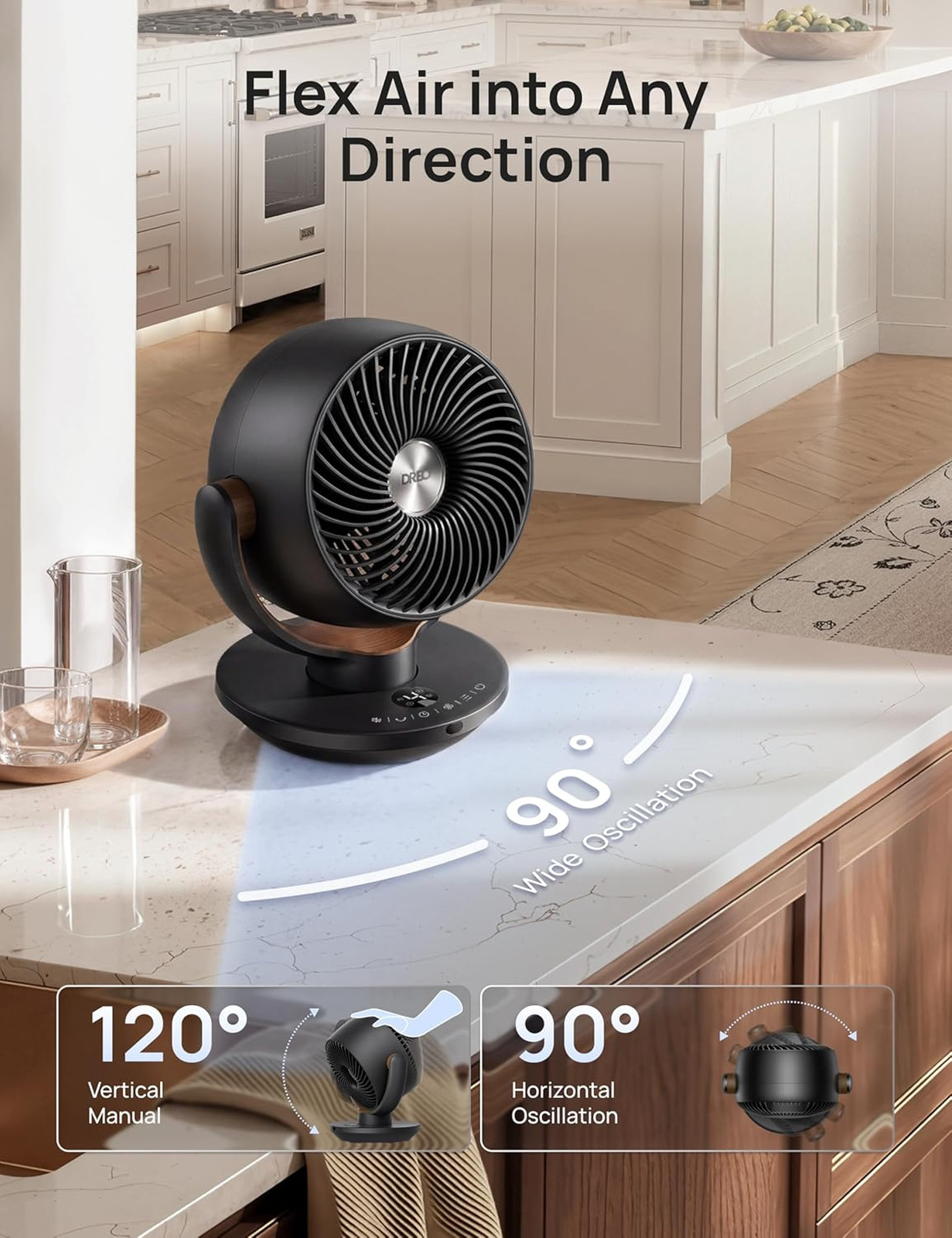 Table Fan with Remote Control, 11 Inch Air Circulator, 750CFM, Oscillating, 4