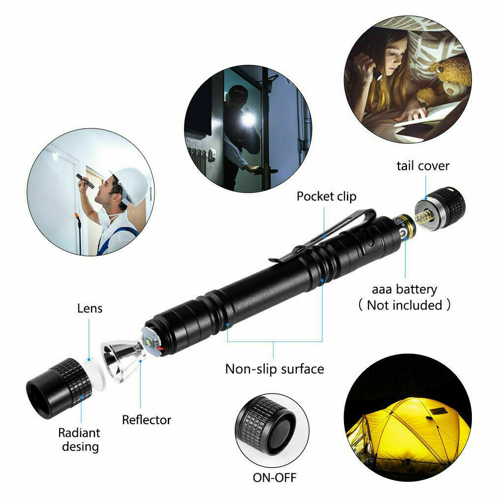 2x Tactical Flashlight Small LED Torch Light Mini Super Bright Penlight