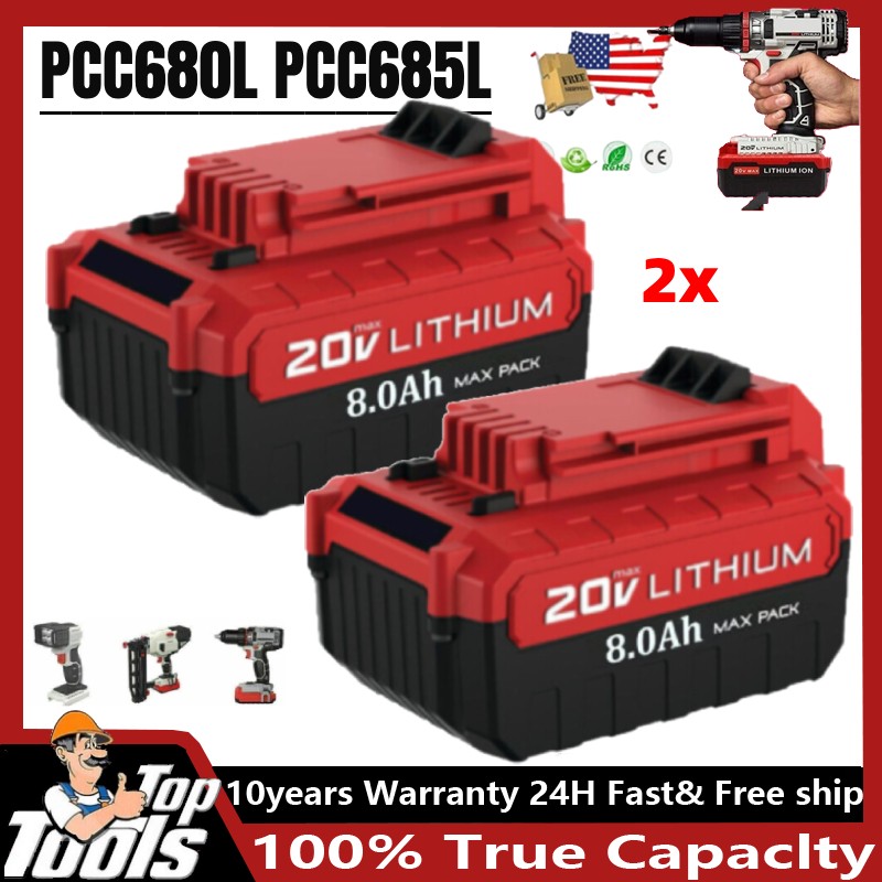 2PCS 20V Max for Porter Cable 20Volt 8.0Ah Battery Lithium-Ion PCC685L PCC682L