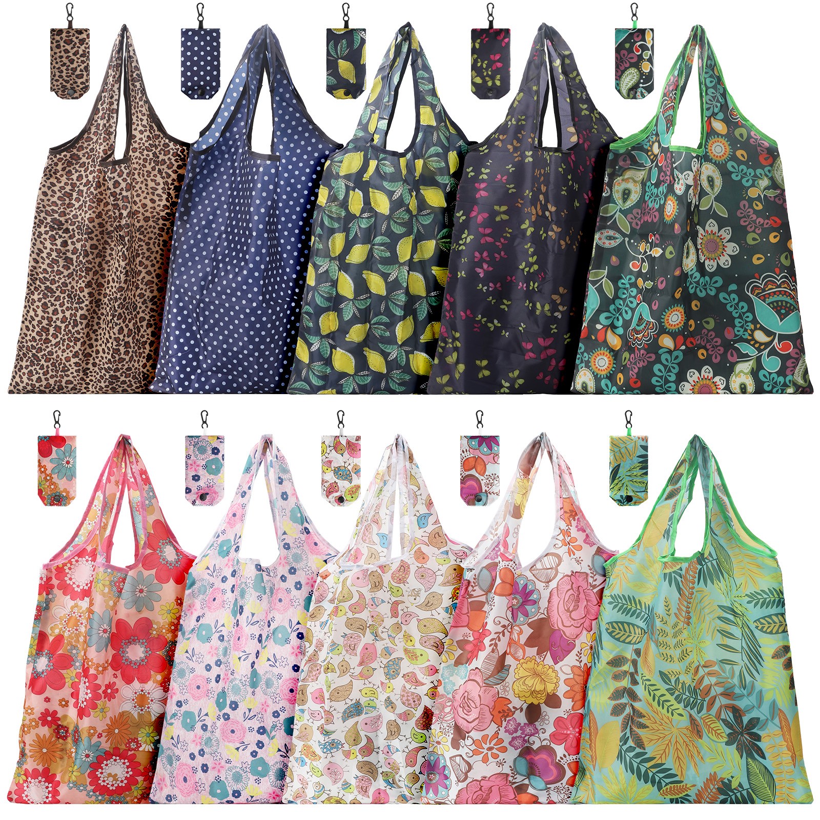 10x Reusable Grocery Bags Large Waterproof Foldable Shopping Tote Bags w/ Handle