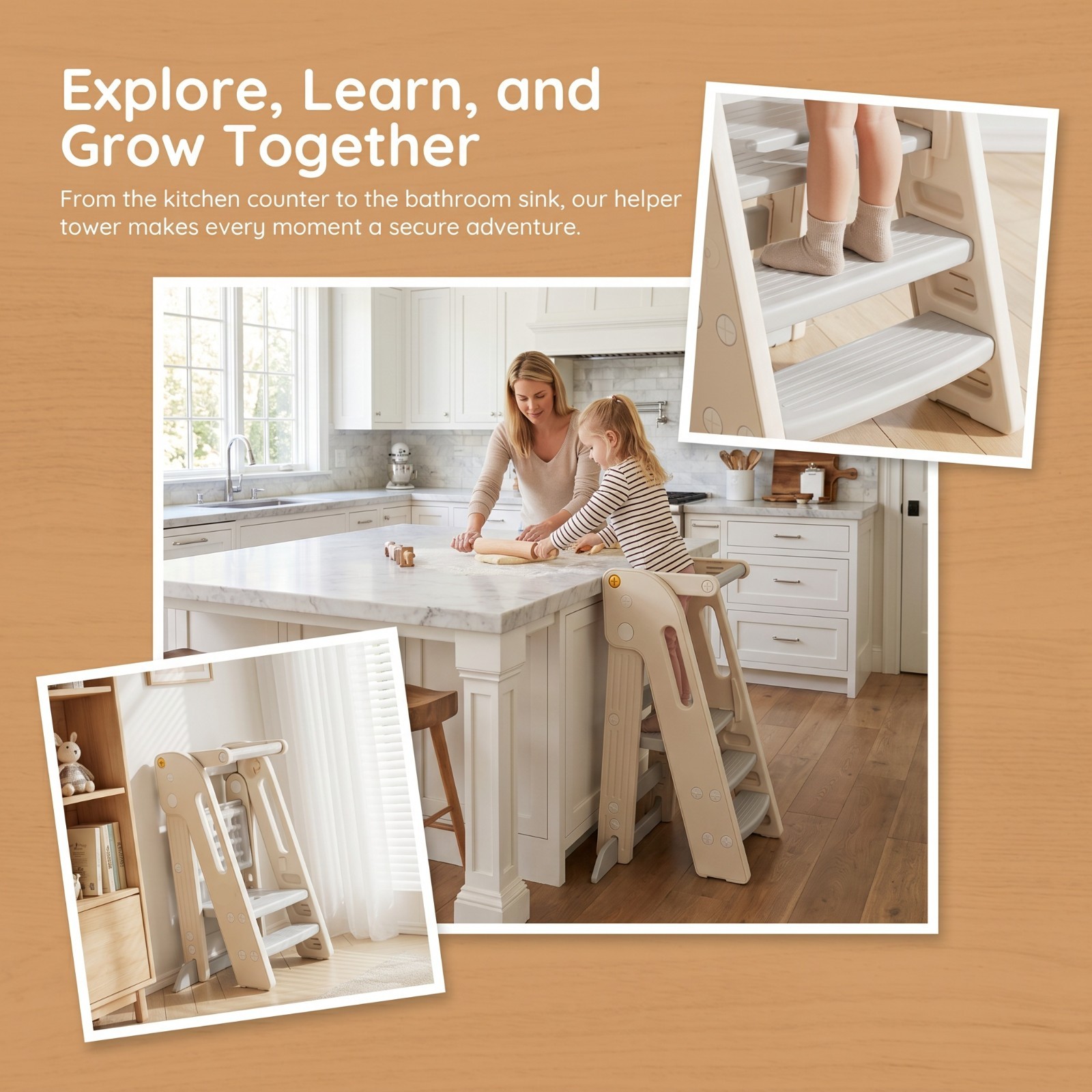 Foldable Toddler Tower Kitchen Step Stool for Kids
