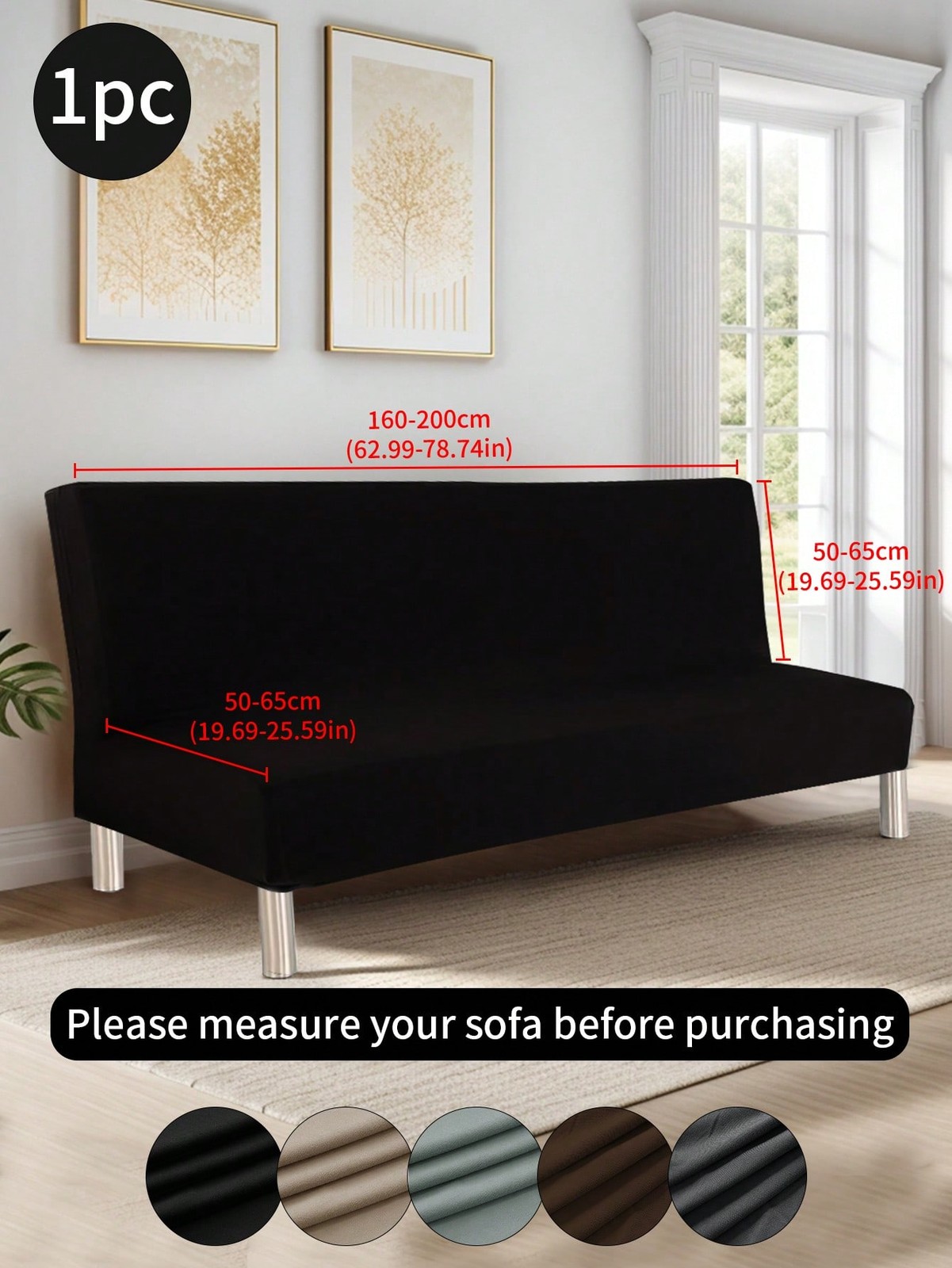 Black Armless Sofa Slipcover 1pc One Size Waterproof Dustproof Polyester