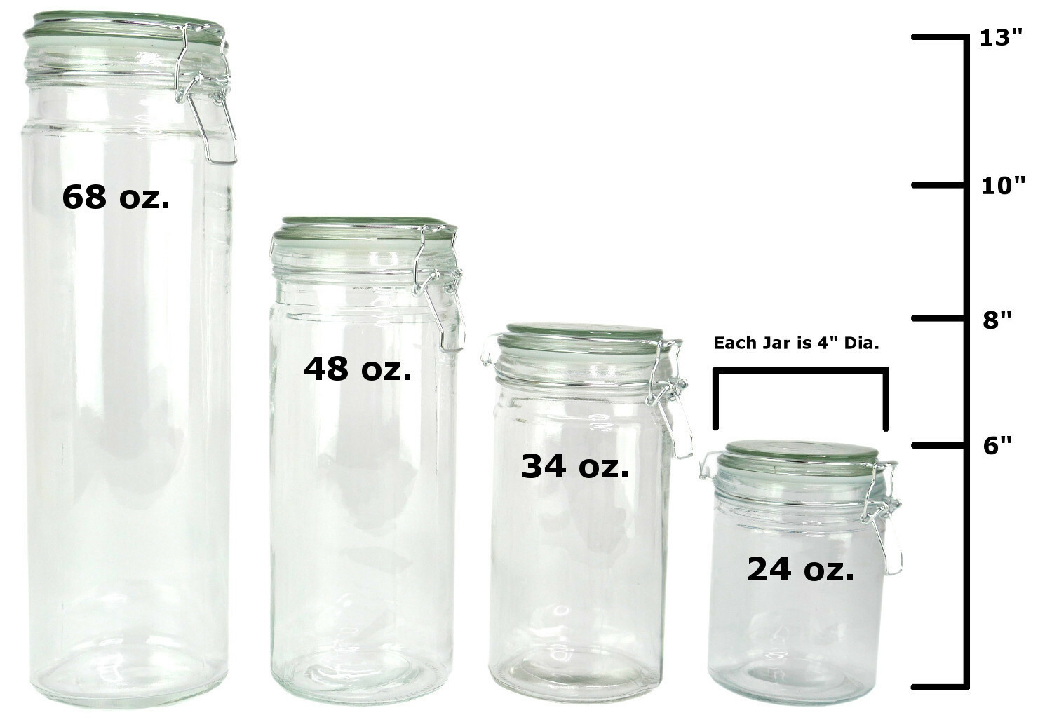 4 Coordinating Glass Storage Jars Canisters Containers Sealing Hinged Lids – New