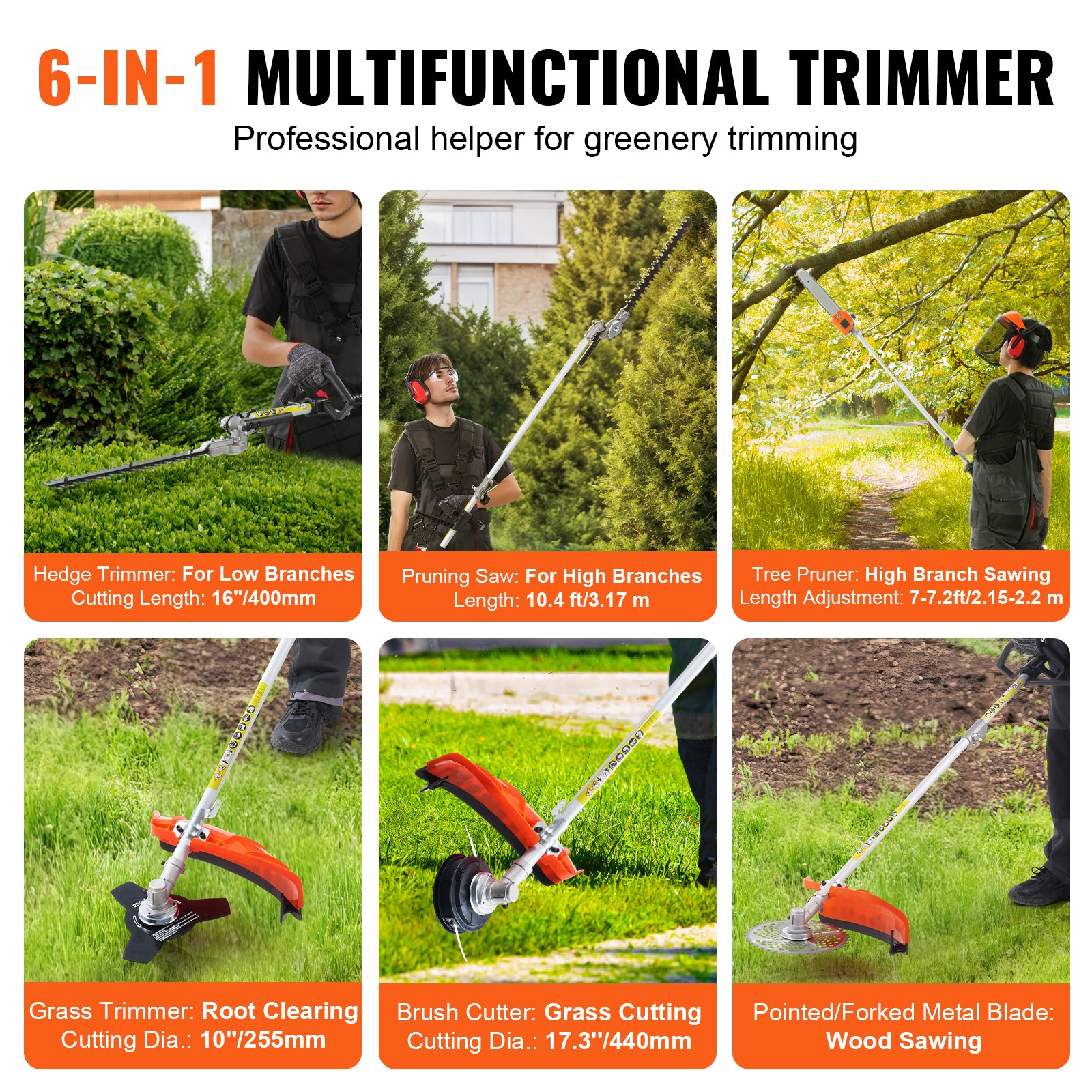 VEVOR 5-in-1 Multi-Functional Trimming Tools Gas Hedge Trimmer 26CC Weed Eater