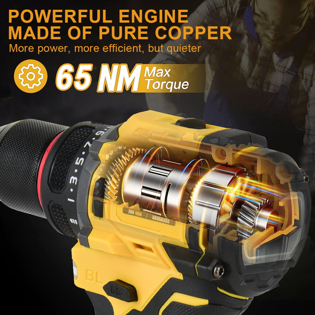 Cordless Brushless 3/8 in. Drill Driver for Dewalt 20V Max Battery TOOL ONLY