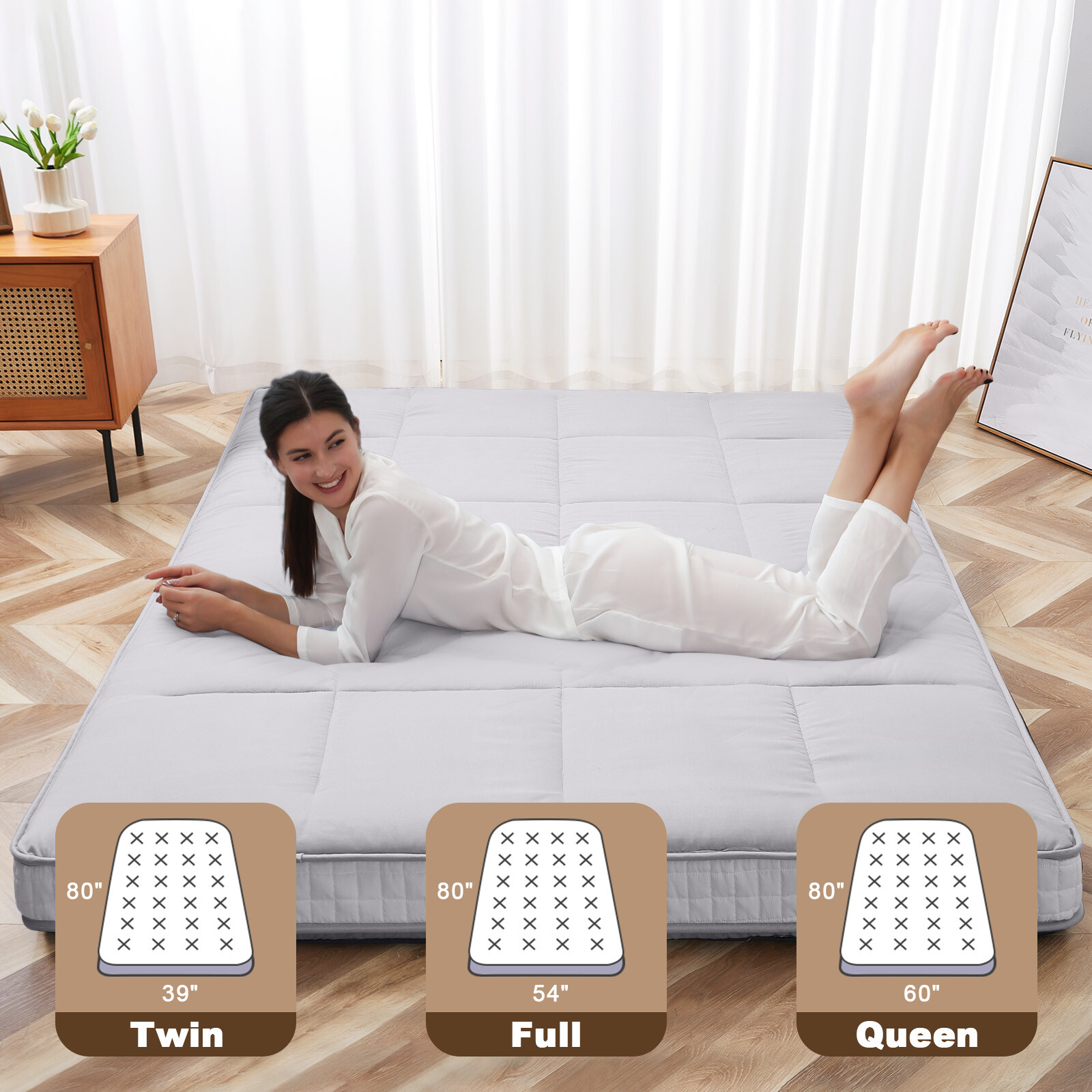 Extra Thick Japanese Sleeping Floor Mattress Foldable Roll Up Futon Tatami Mat