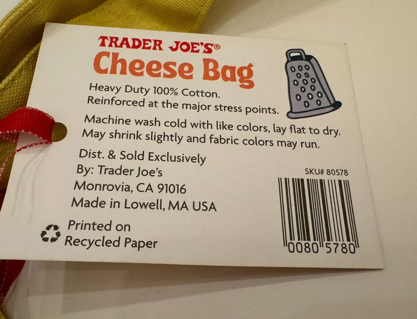 Trader Joe’s Bag Reusable Canvas NEW Cheese Adventures shopping Heavy DutyLarge