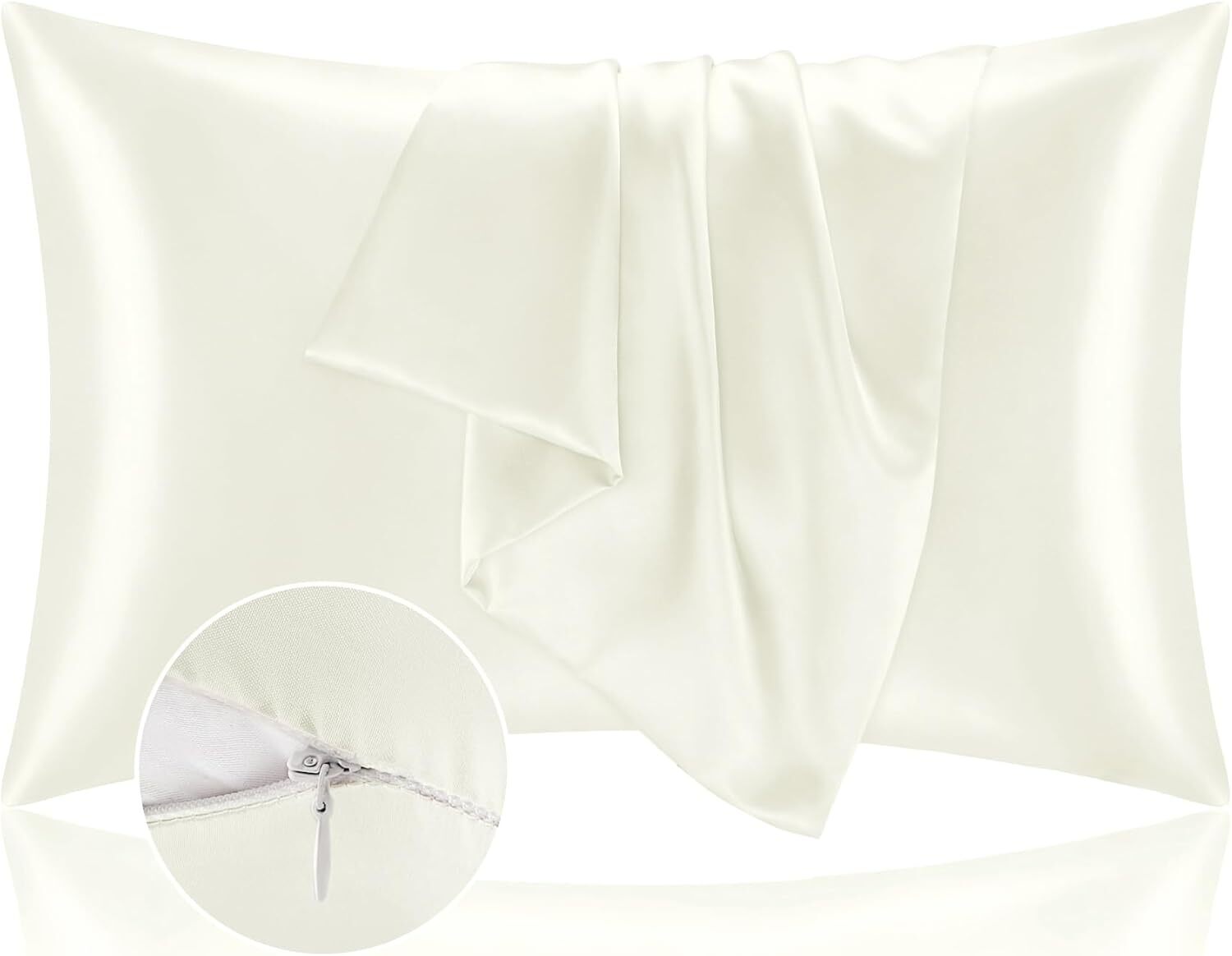 Satin Pillowcase with Zipper 2 Pack Standard Size 20×26 Coral Silk Like Cooling