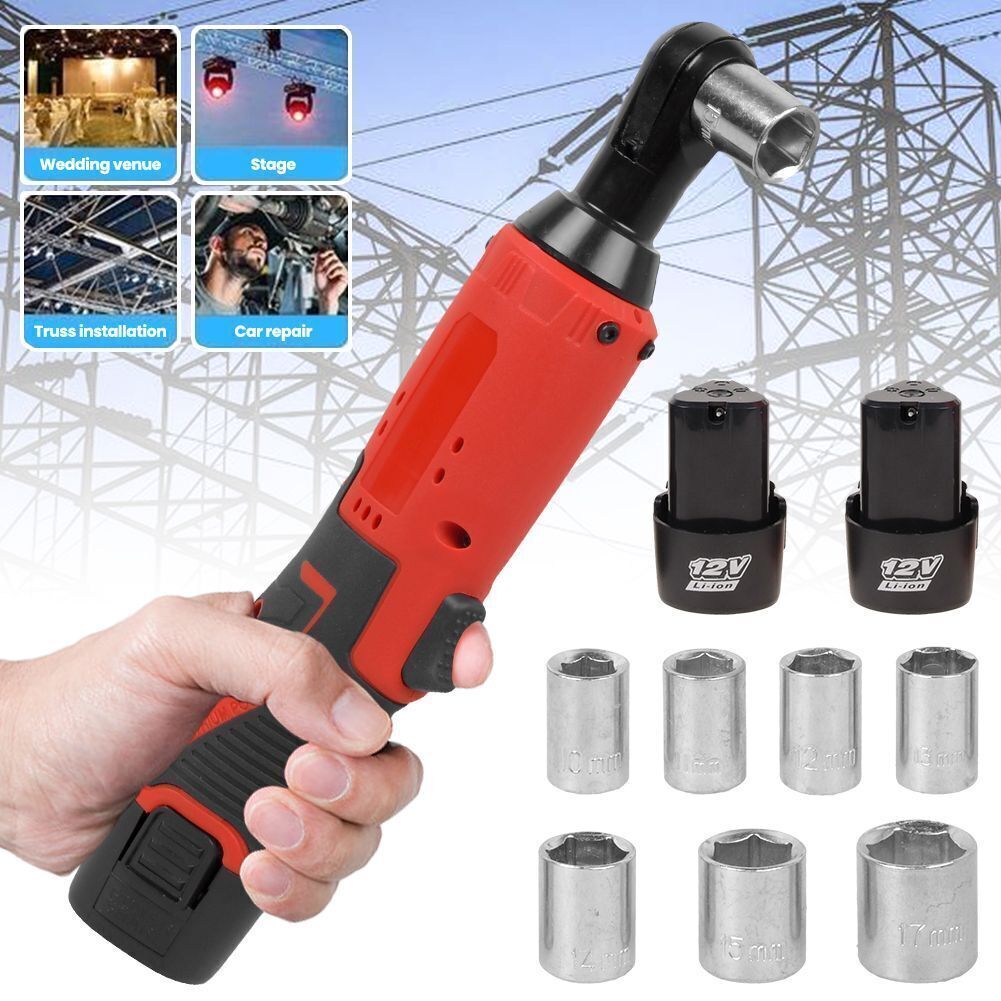 3/8” Electric Cordless Ratchet Right Angle Wrench Impact Power Tool 2 Battery