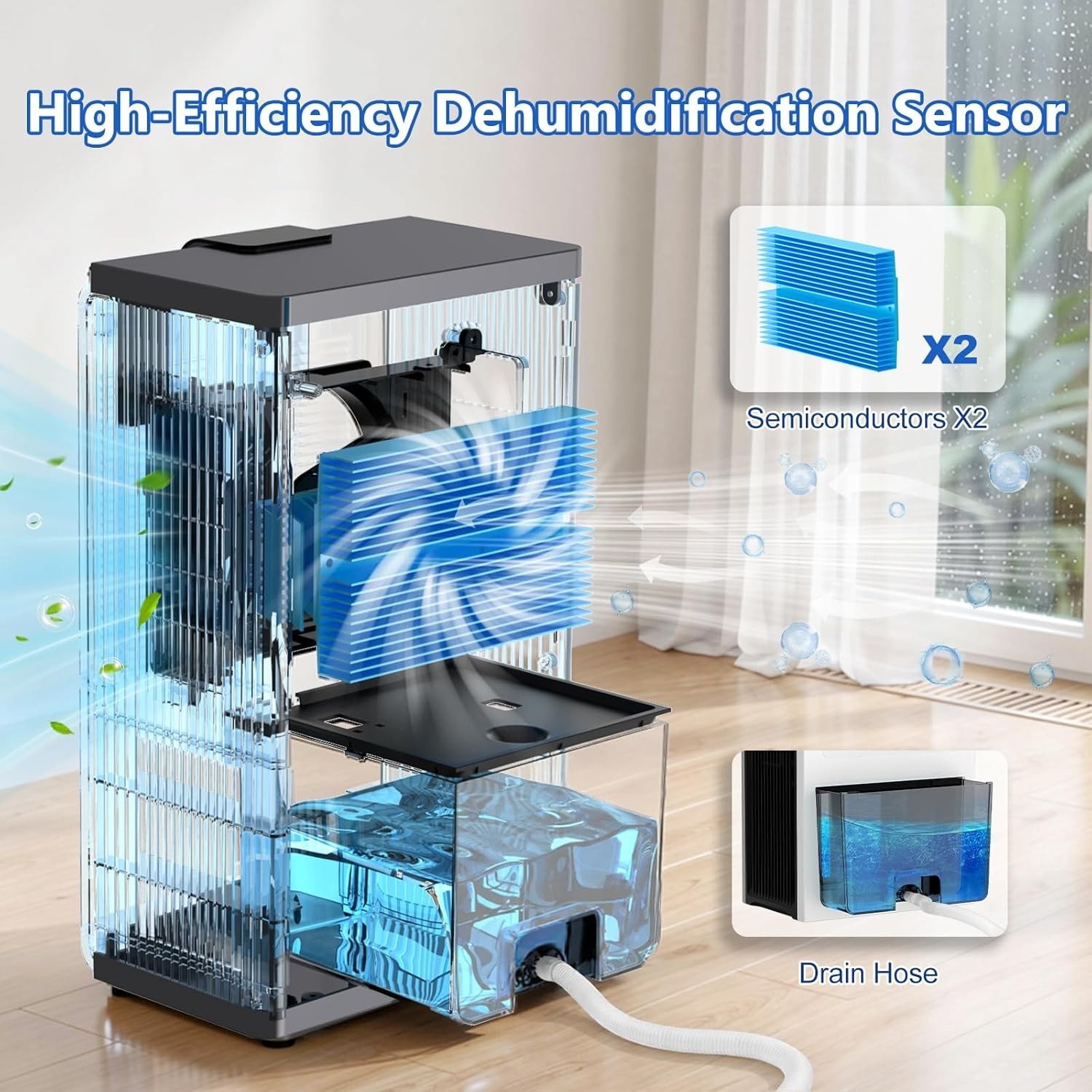 KeepGlad Smart Dehumidifier Tower White Digital Display Quiet Water Window