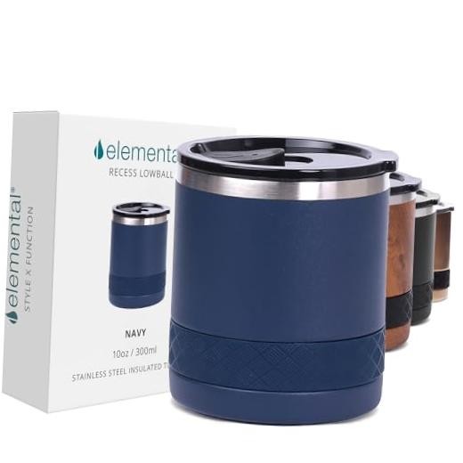 Recess Lowball Tumbler, 10oz Triple Wall Stainless Steel Cup with Non