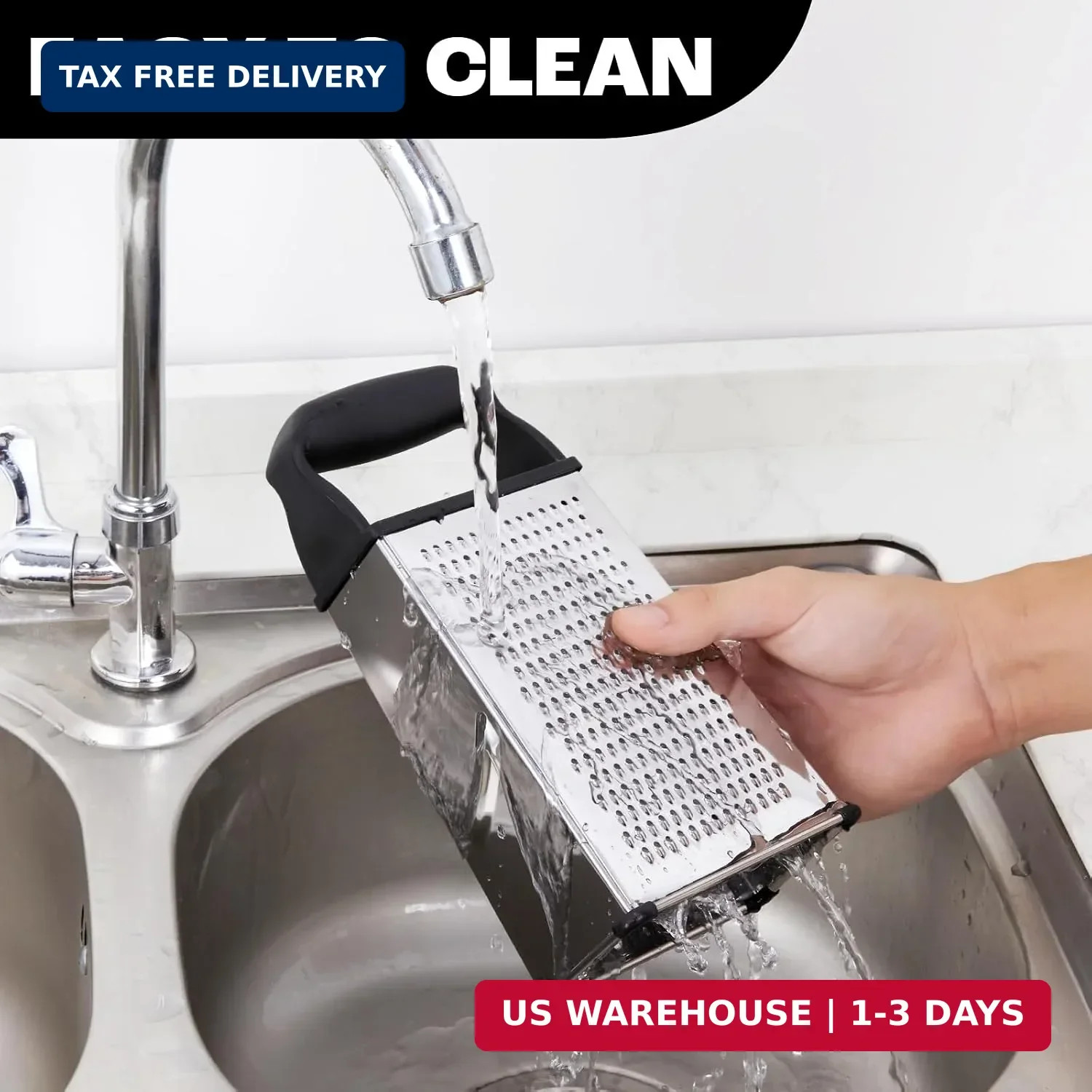 Box Cheese Grater Stainless Steel with Container Handle 4-Sided Shredder Black