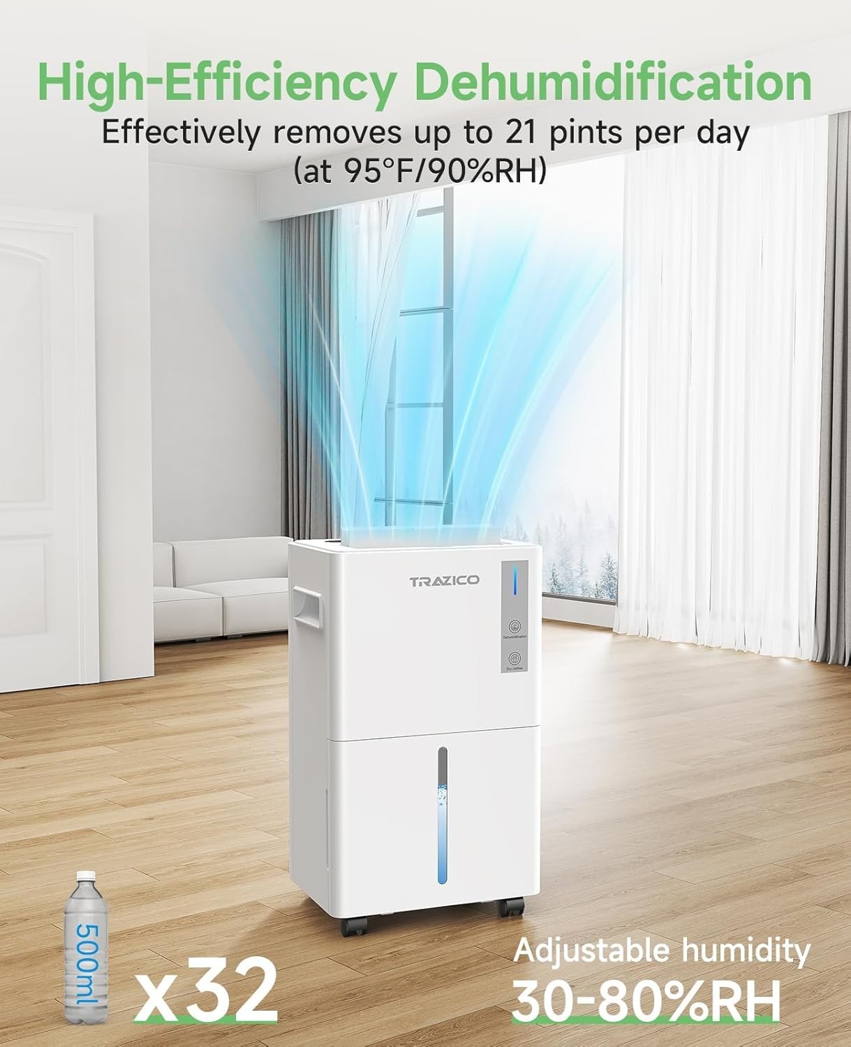 Dehumidifier for Basement Large Room 1500 Sq Ft 21 Pint Easy Control