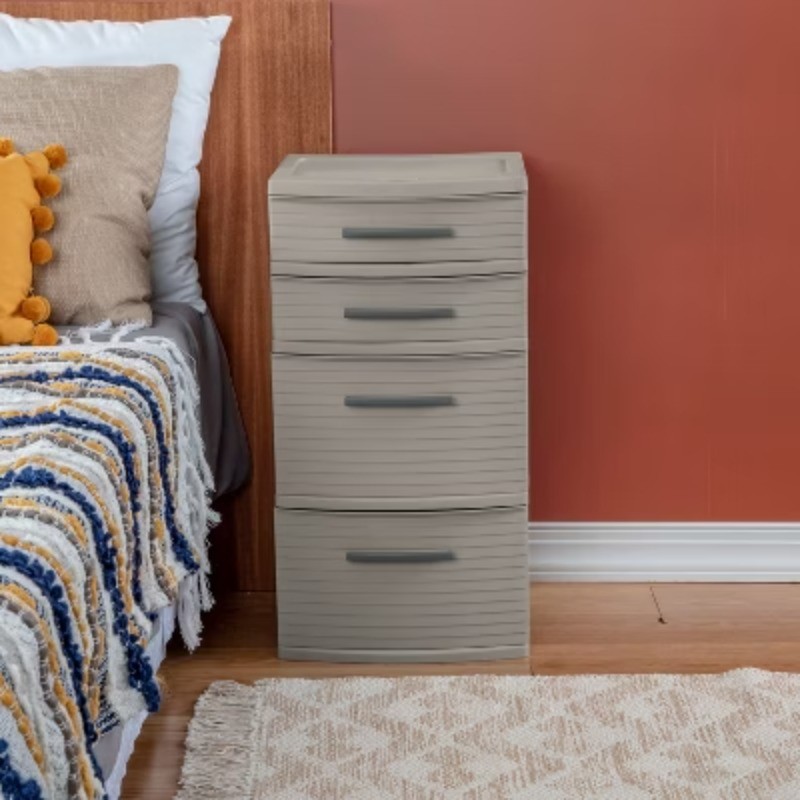 4 Drawer Weave Tower Dark Gray: Plastic Storage Organizer