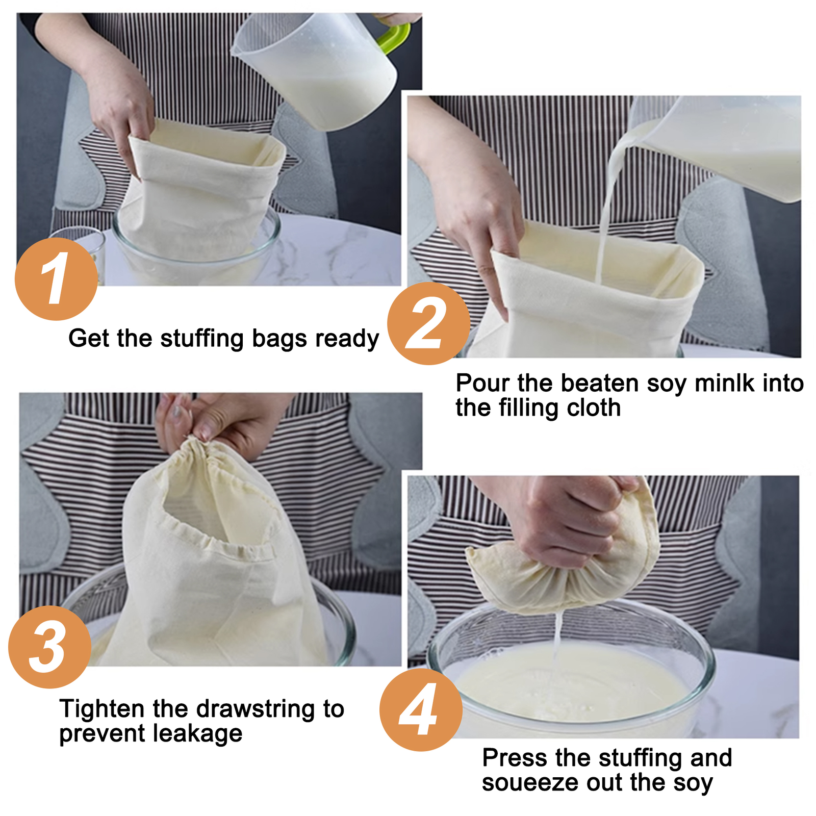 3PCS Organic Cotton Nut Milk Bag Reusable Food Strainer Brew Coffee Cheese Cloth