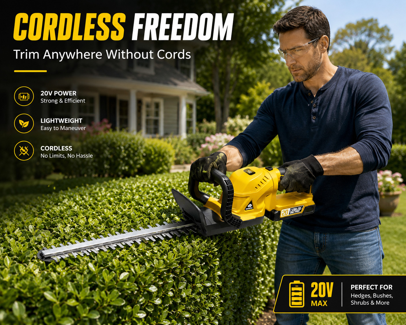 20V Hedge Trimmer Cordless For DeWalt 20V MAX Battery Adjustable Head Tool Only