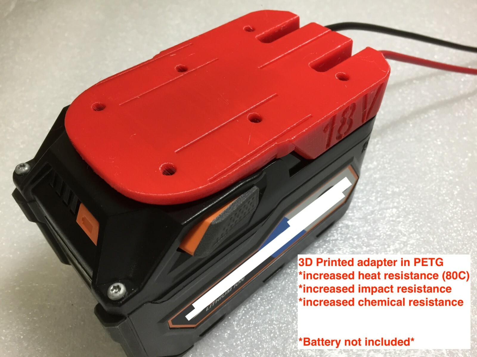 10AWG Red adapter for Ridgid 18V Hyper li-ion battery dock power connector RIGID