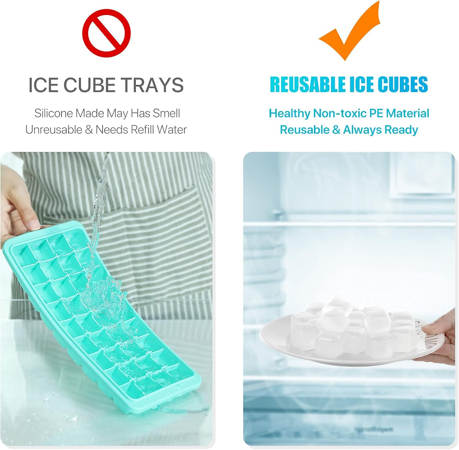 Reusable Ice Cubes for Drinks, 20 Pack Refreezable Plastic Ice Cubes BPA Free