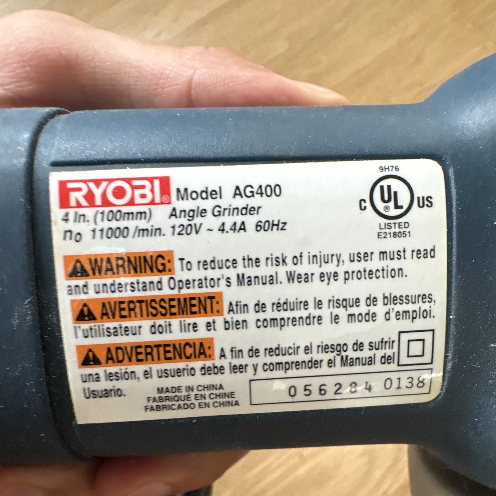 Ryobi AG400 4in Corded Electric Angle Grinder 120V Rotary/Circular