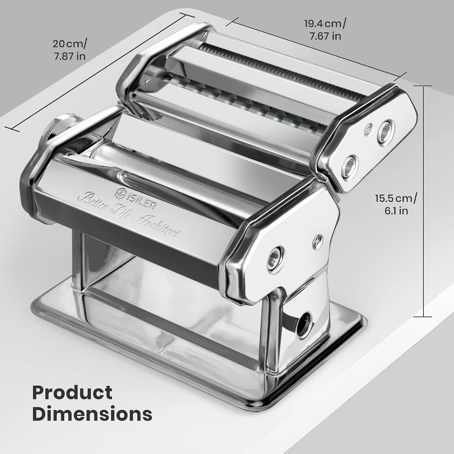 3-in-1 Pasta Maker, 9 Thickness Settings, Dough Rollers & 2 Size Cutters | St…