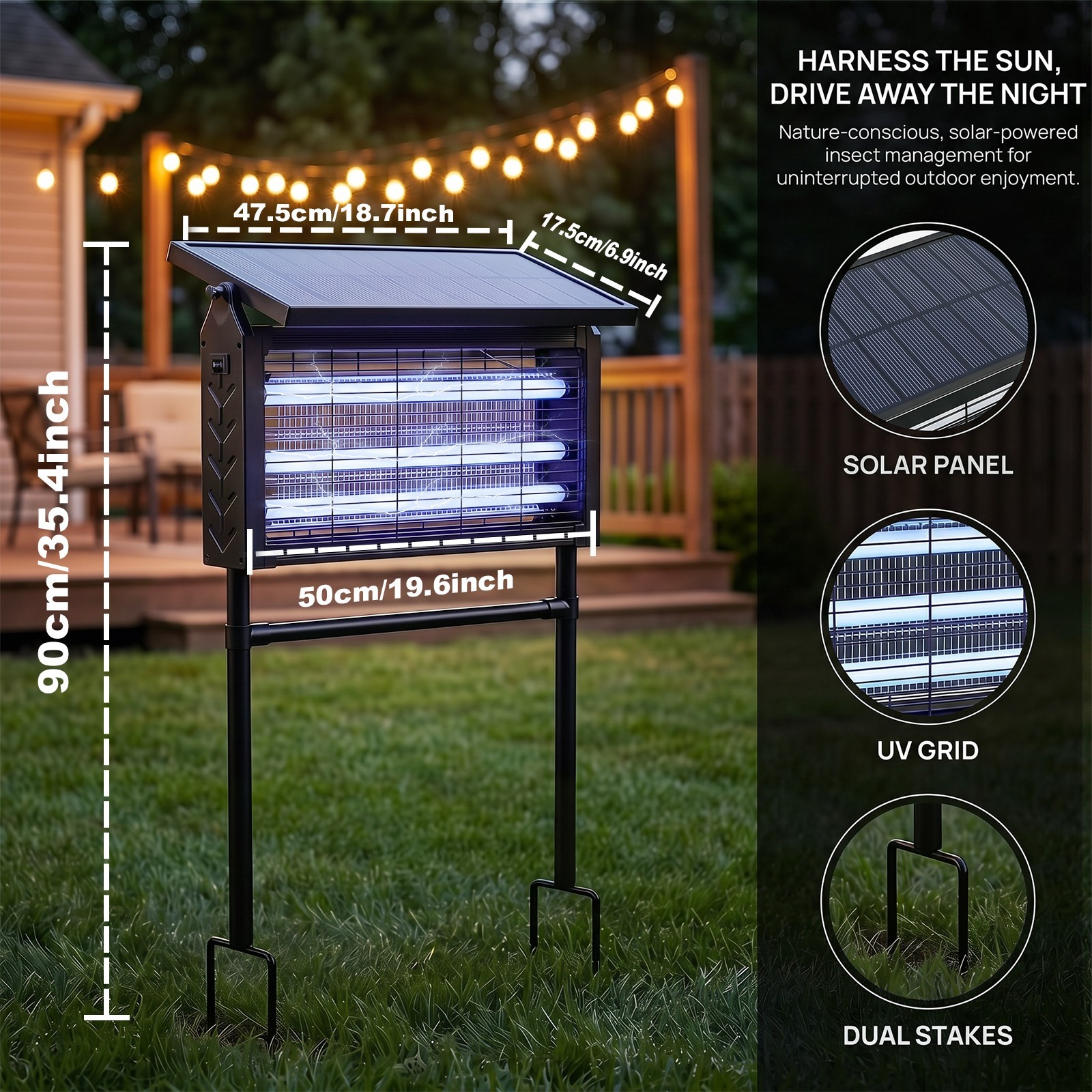 Solar Bug Zapper Outdoor Cordless Fly Trap Insect Zapper 4500V Mosquito Zapper