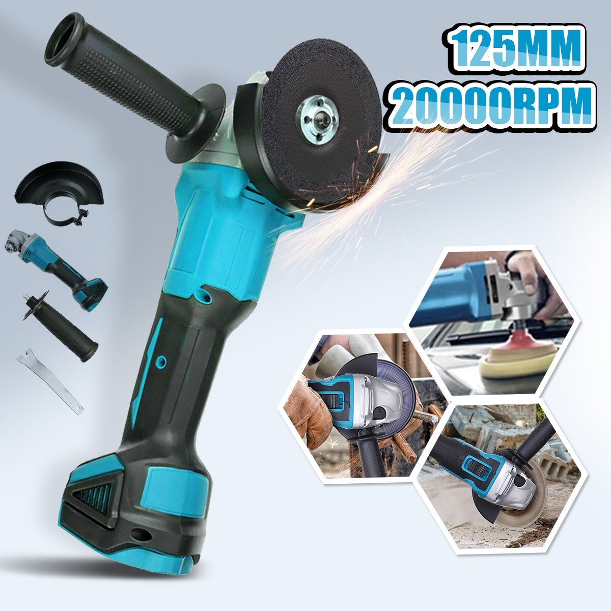 Electric Brushless Cordless Angle Grinder for Makita 18V 125mm (Tool Only)