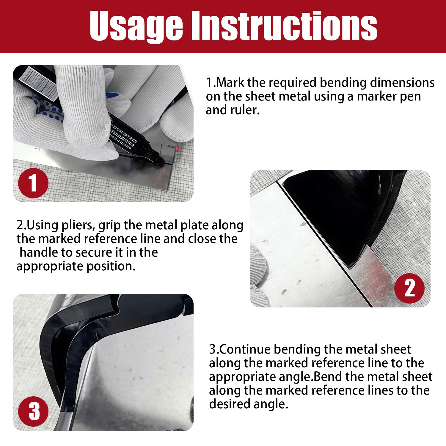 1pc Hand Seamer Sheet Metal Tools, Carbon Steel Bending Pliers 45° / 90°