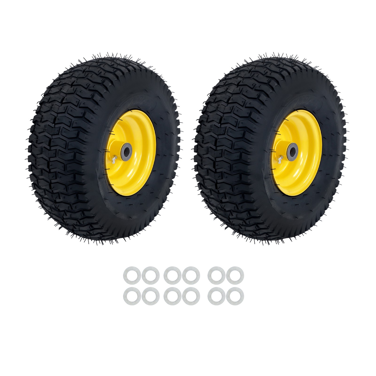 15×6.00-6 Inch Lawn Mower Tire & Wheel 3/4″ Axle, 3″ Hub Inflated Tires 2-Pack