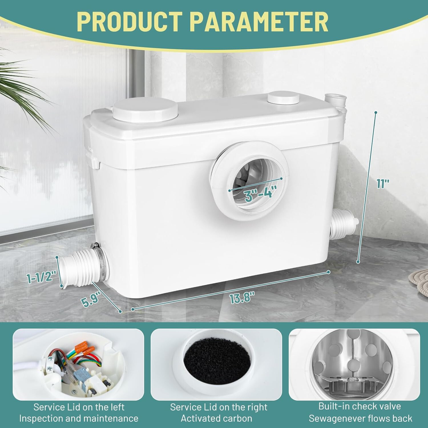750W Macerator Pump for Upflush Basement Toilet – 4 Inlets Sewage Pump 2064