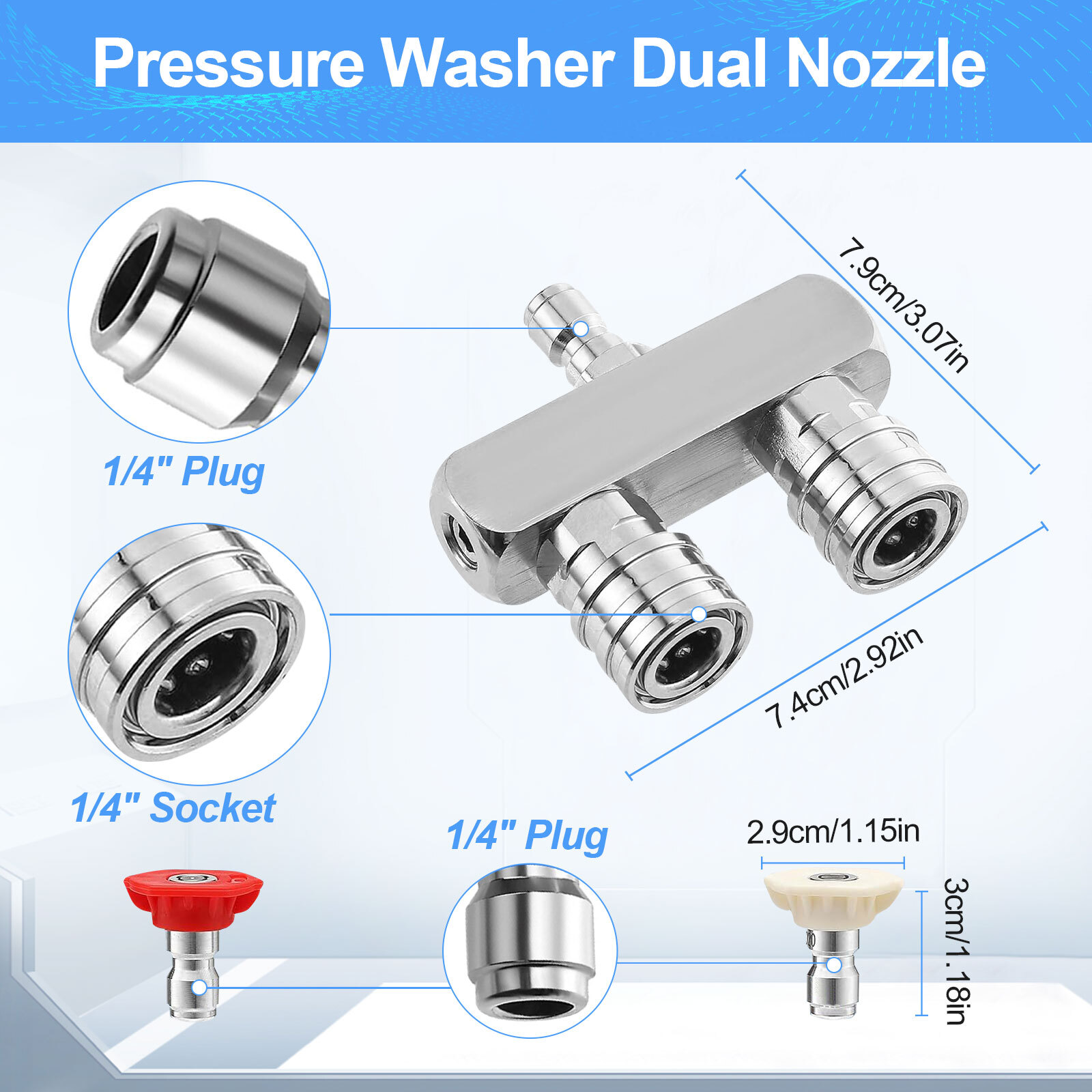 5000 PSI Dual Pressure Washer Nozzle 1/4″ Quick Connect with 0° & 40° Spray Tip
