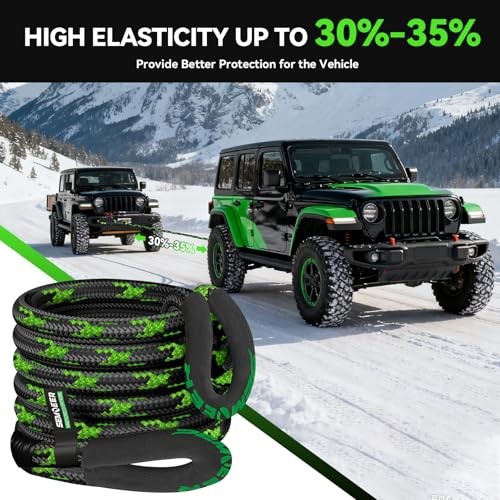 Kinetic Recovery Rope, 1″ x 30ft 48500LBS, Kinetic Rope 30FT Black & Green