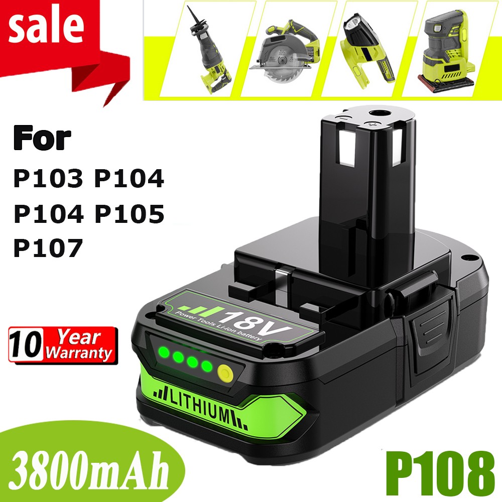 1-2x For RYOBI 18V P108 P102,P103,P104,P105 P107 High Capacity Battery
