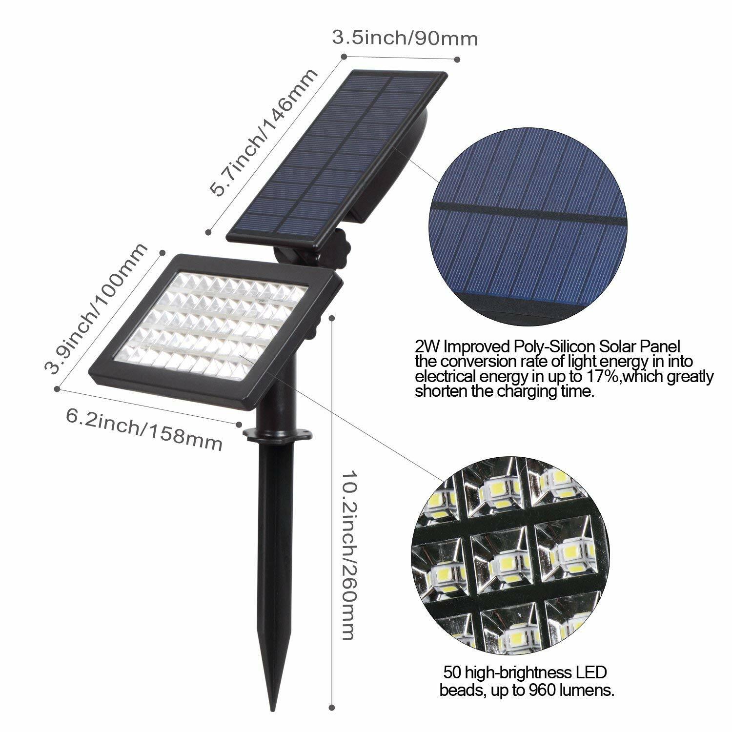 T-SUN Solar 54LED Spot Lights Landscape Outdoor Garden Pathway Waterproof Lamp