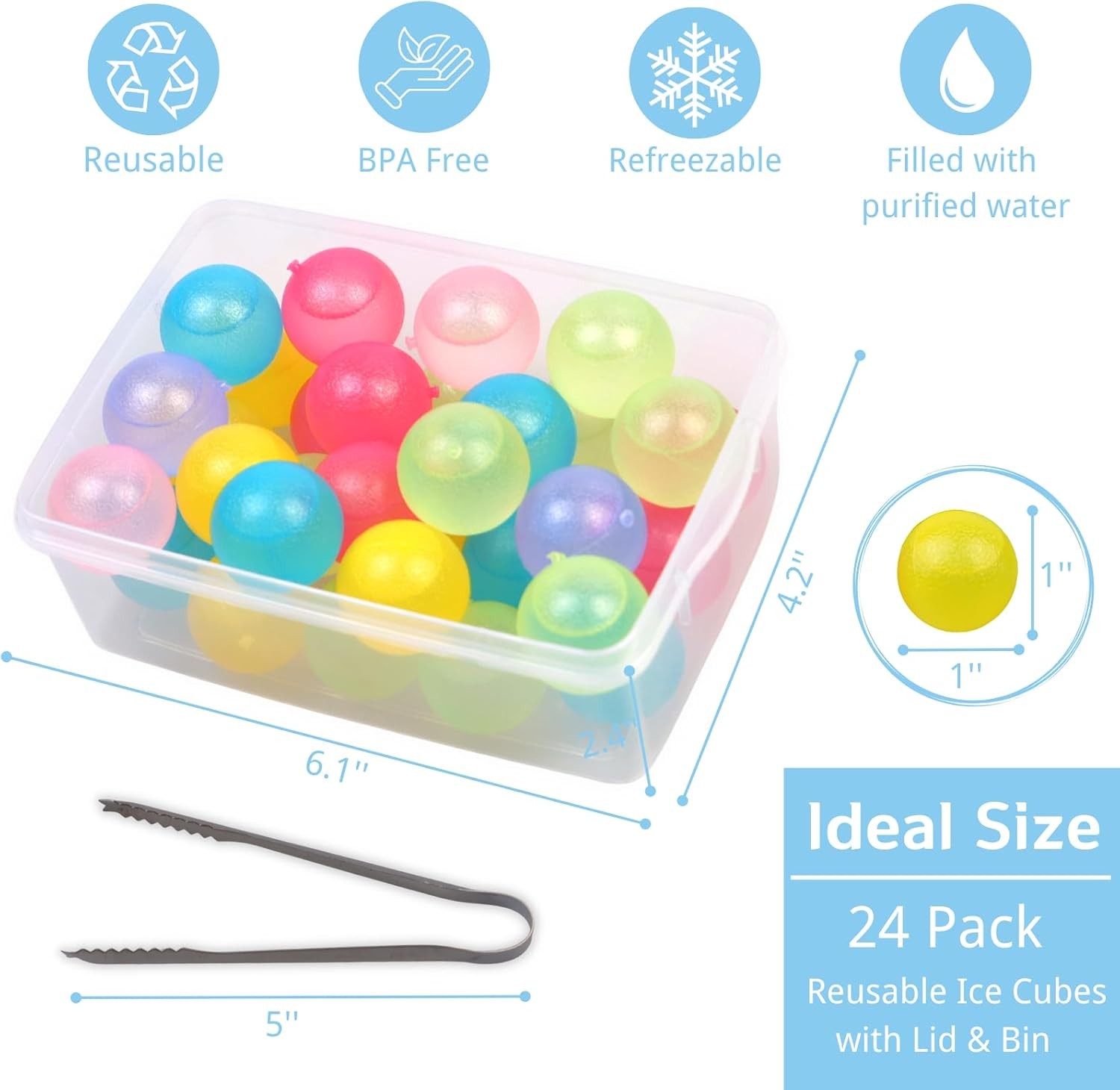 Reusable Ice Cube with Lid and Round – 24 Pack, Multicolor – 24 Pack