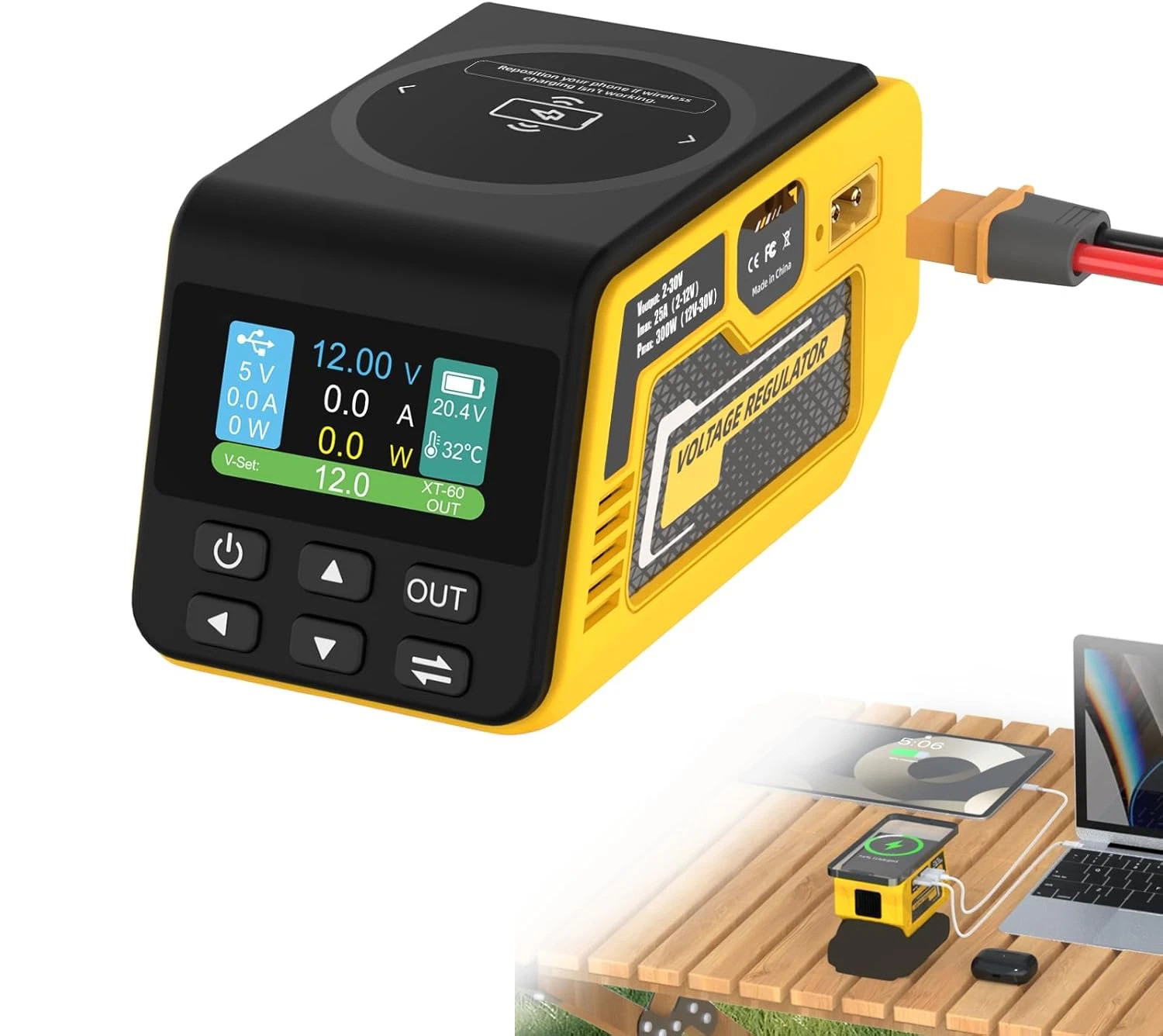 300W power Regulator Compatible with Dewalt 20V Battery,2-30V DC Adjustable