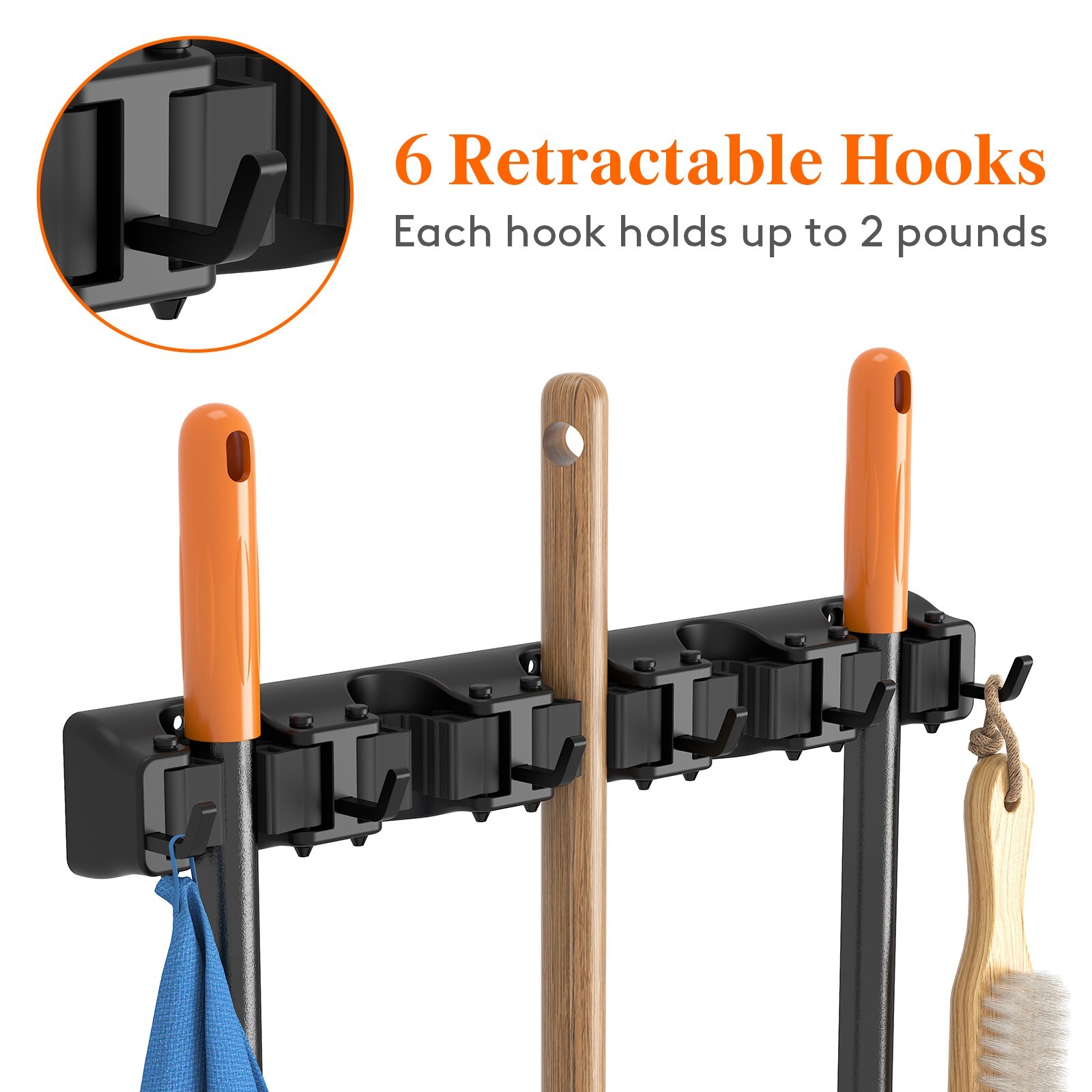 Lifewit Mop and Broom Holder Wall Mount, Anti-Slip Broom Hanger, 5 Slot 6 Hooks