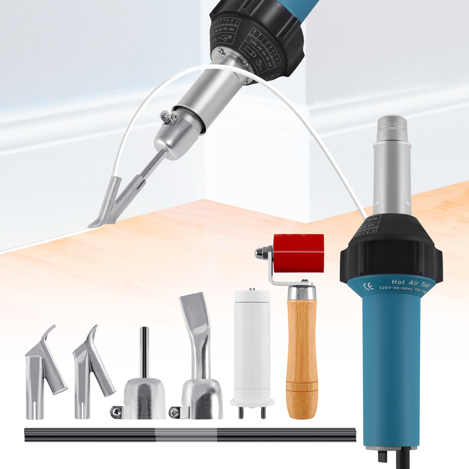 1500W/1600W Hot Air Torch Plastic Welder Heat Welding Gun Kit + 4 Nozzles + Rod