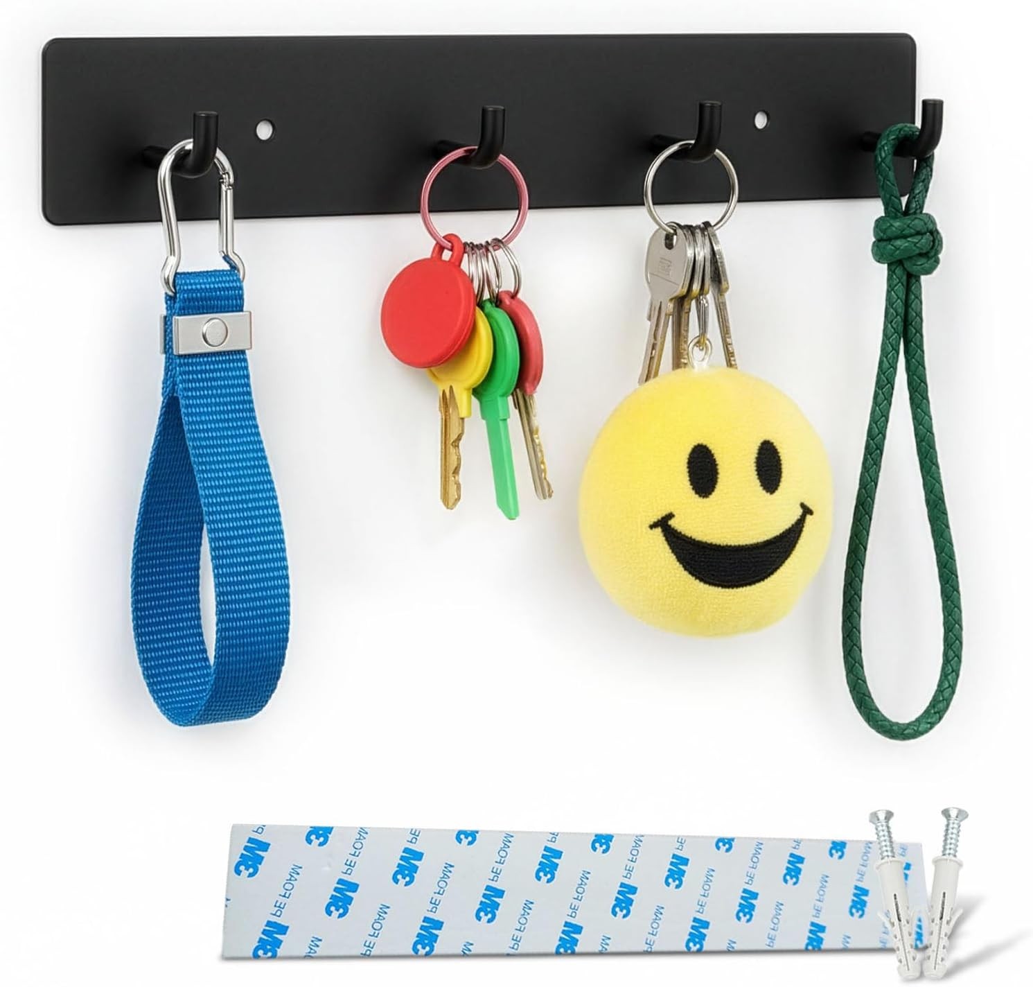 Key Holder Wall Mount Key Rack Hanging Keys Hanger Hooks Wall-Mounted Black Rail