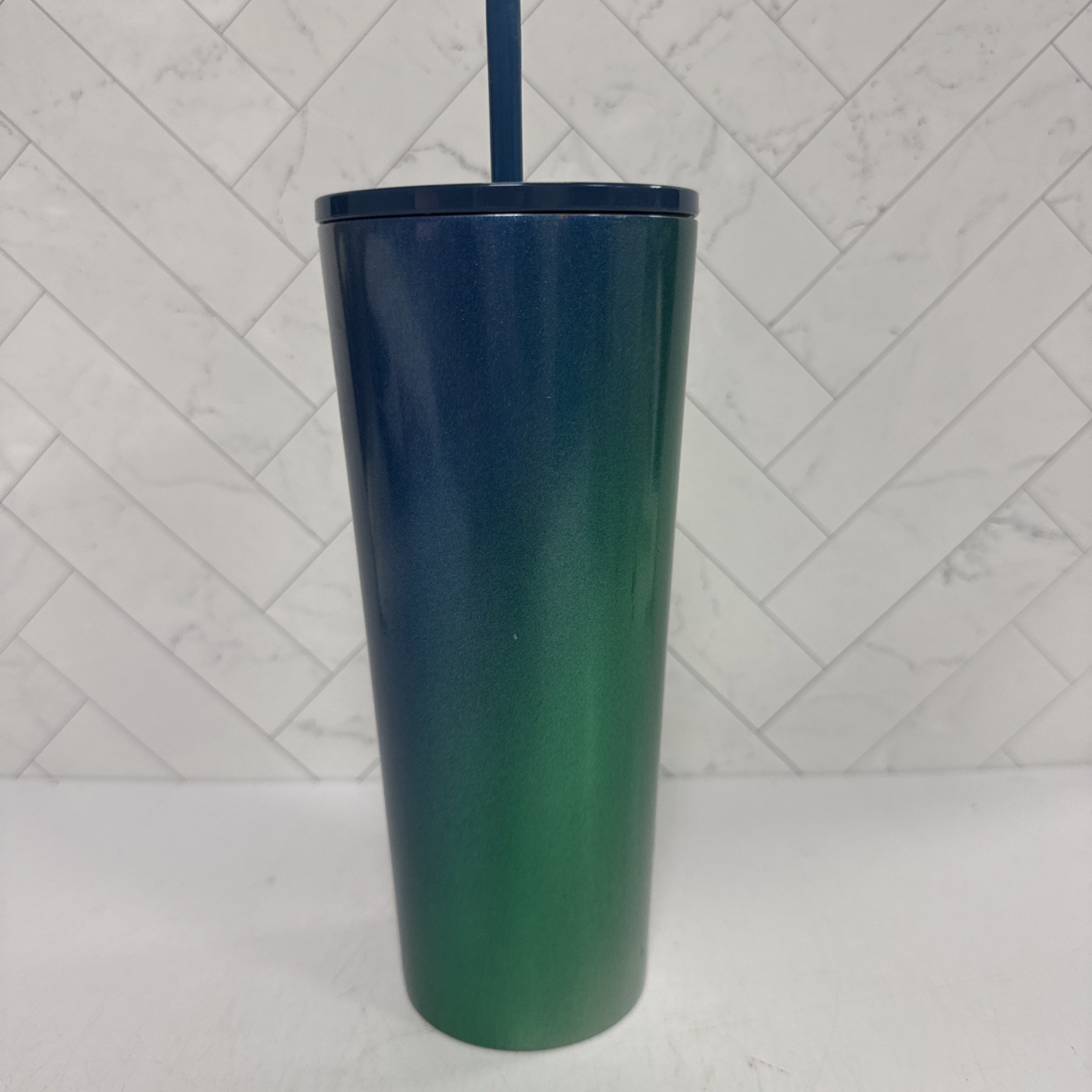 Starbucks Holiday 2021 Blue Green Ombre Shiny Metallic Venti Tumbler 24oz
