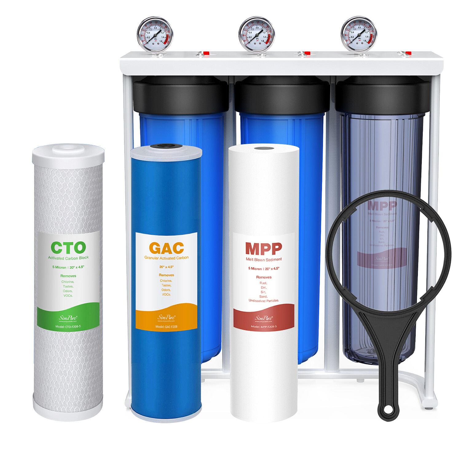 3Stage 4.5″x20″ Big Blue Whole House Water Filter System +1 Set Filter Cartridge