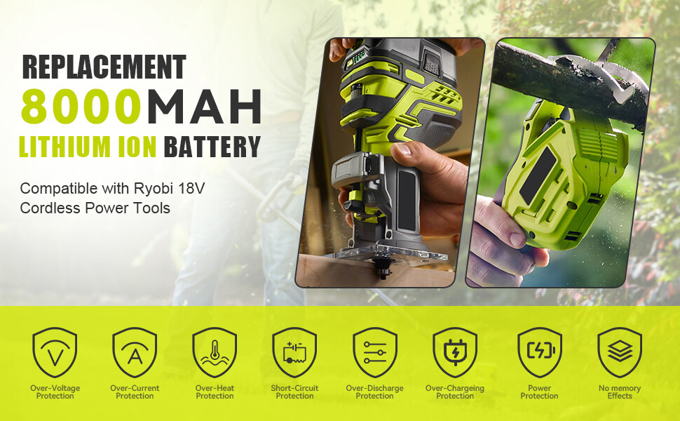 2PCS 8.0AH Battery For RYOBI 18V Battery P108 One Plus High Capacity P102, P105