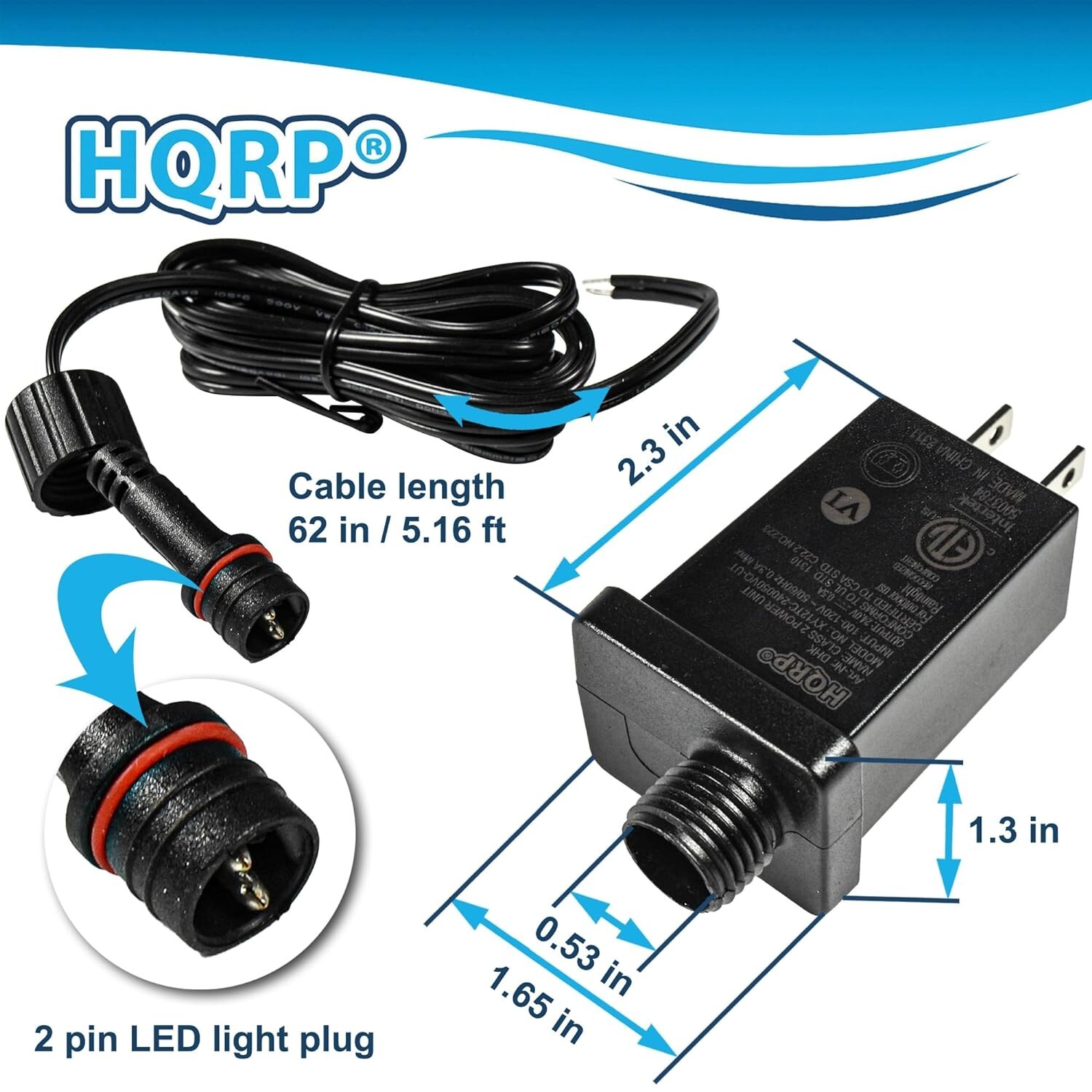 24V 0.5A 12W Class 2 Power Supply Extension Cord, IP44 Raintight LED Transformer
